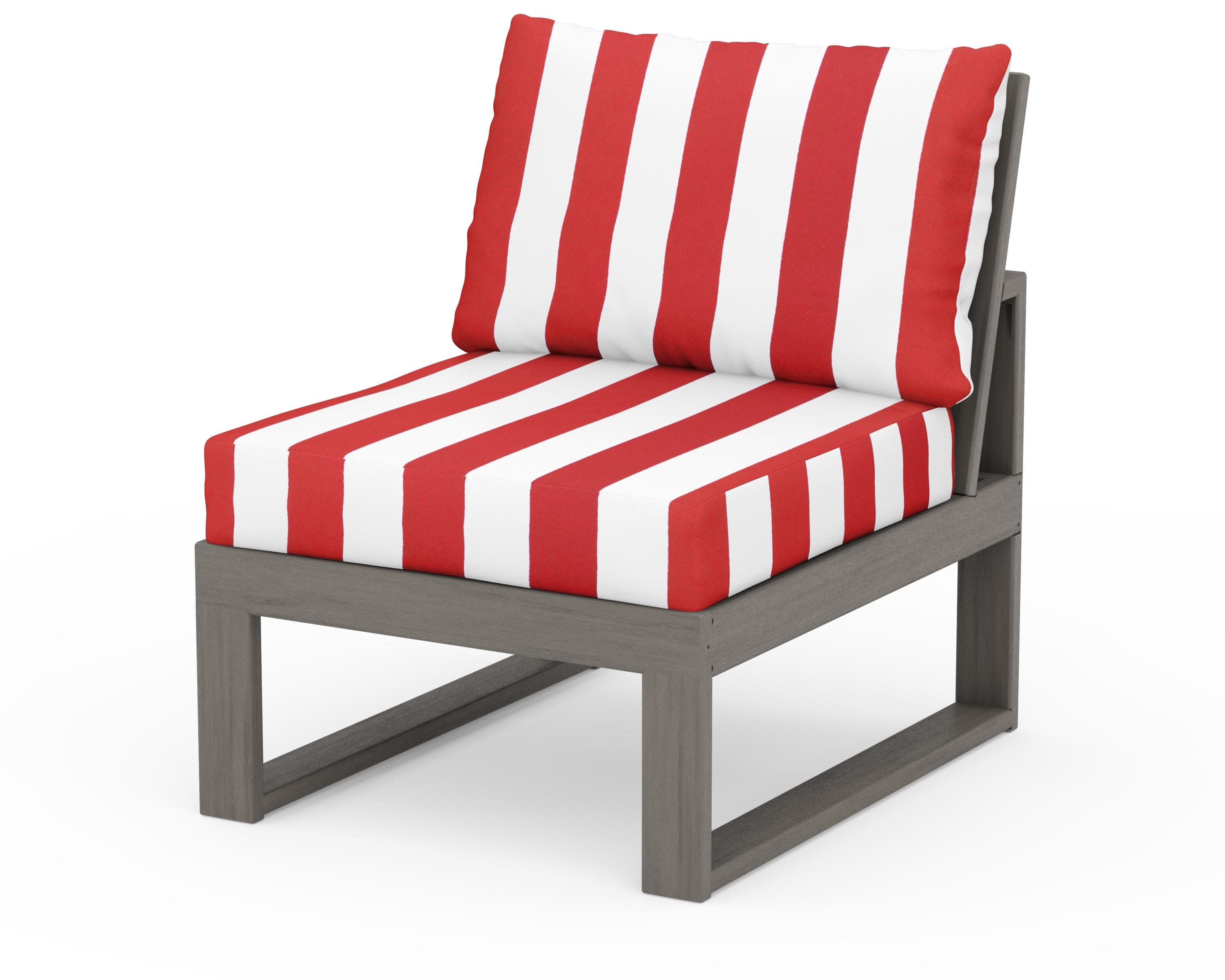 Modular Armless Chair in Driftwood / Cabana Stripe Crimson