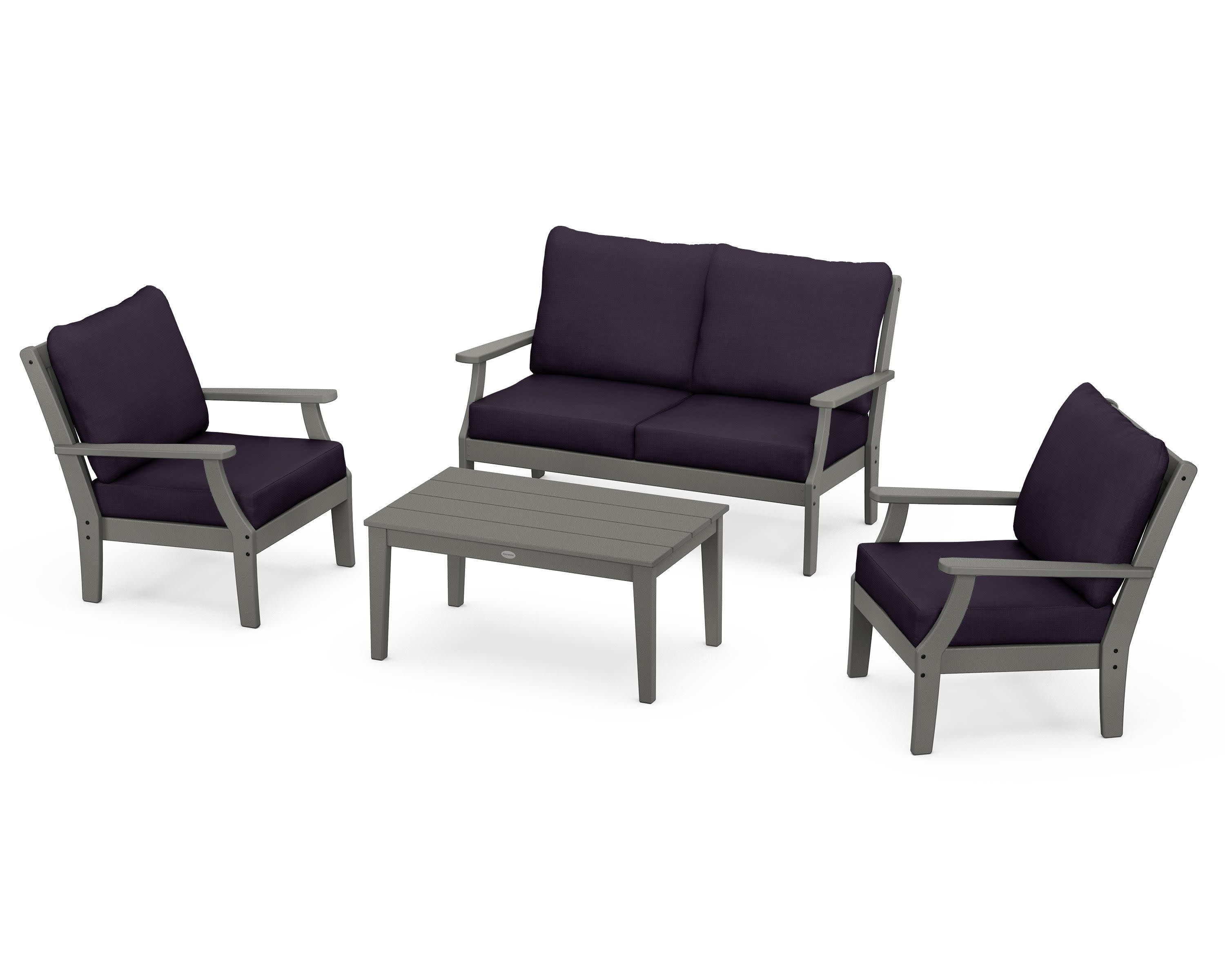 Braxton 4-Piece Deep Seating Chair Set in Slate Grey / Navy Linen