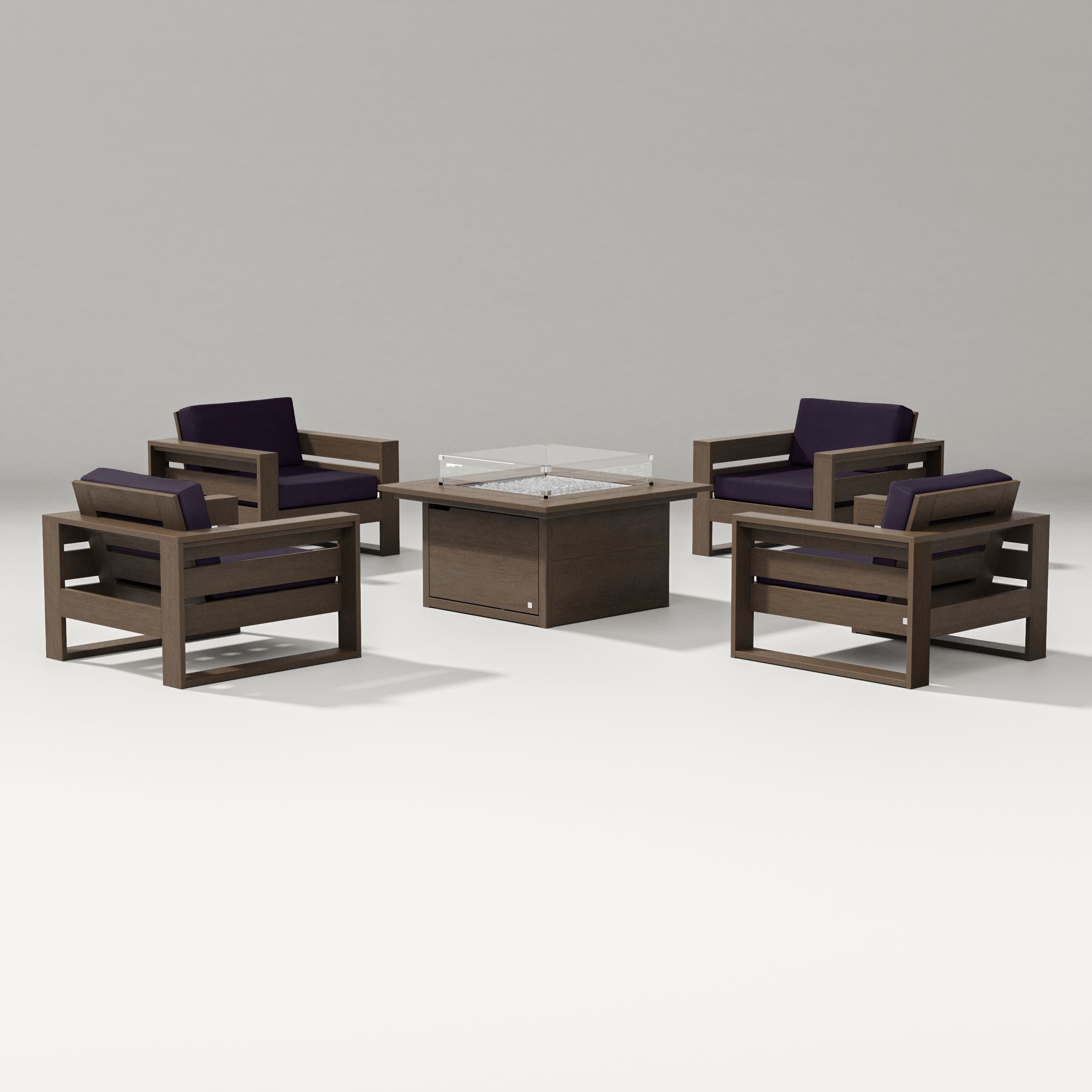 Latitude 5-Piece Lounge Fire Table Set in Kona / Navy Linen