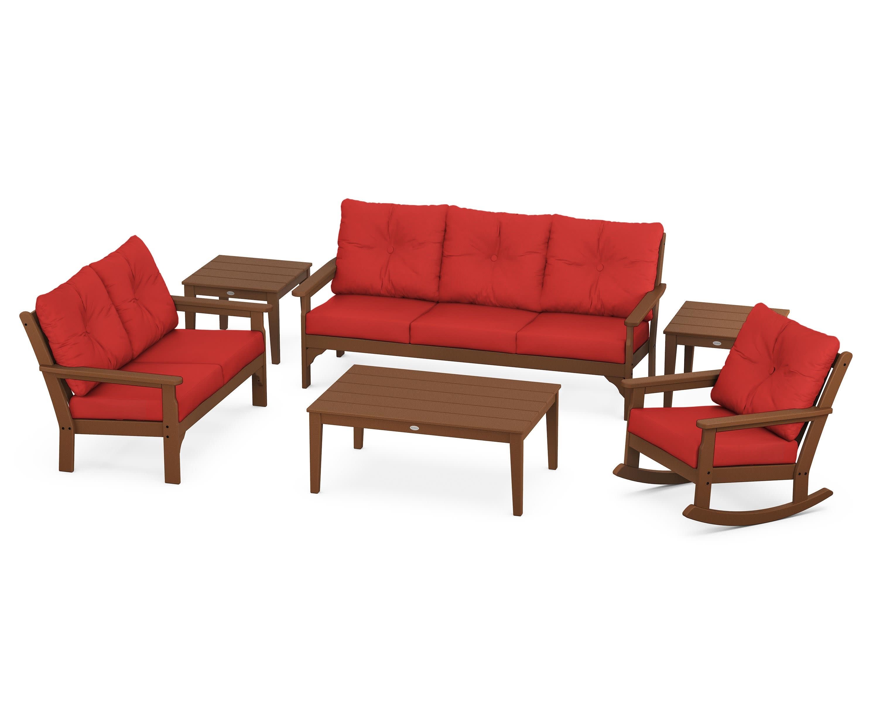 Vineyard 6-Piece Deep Seating Set in Teak / Crimson Linen
