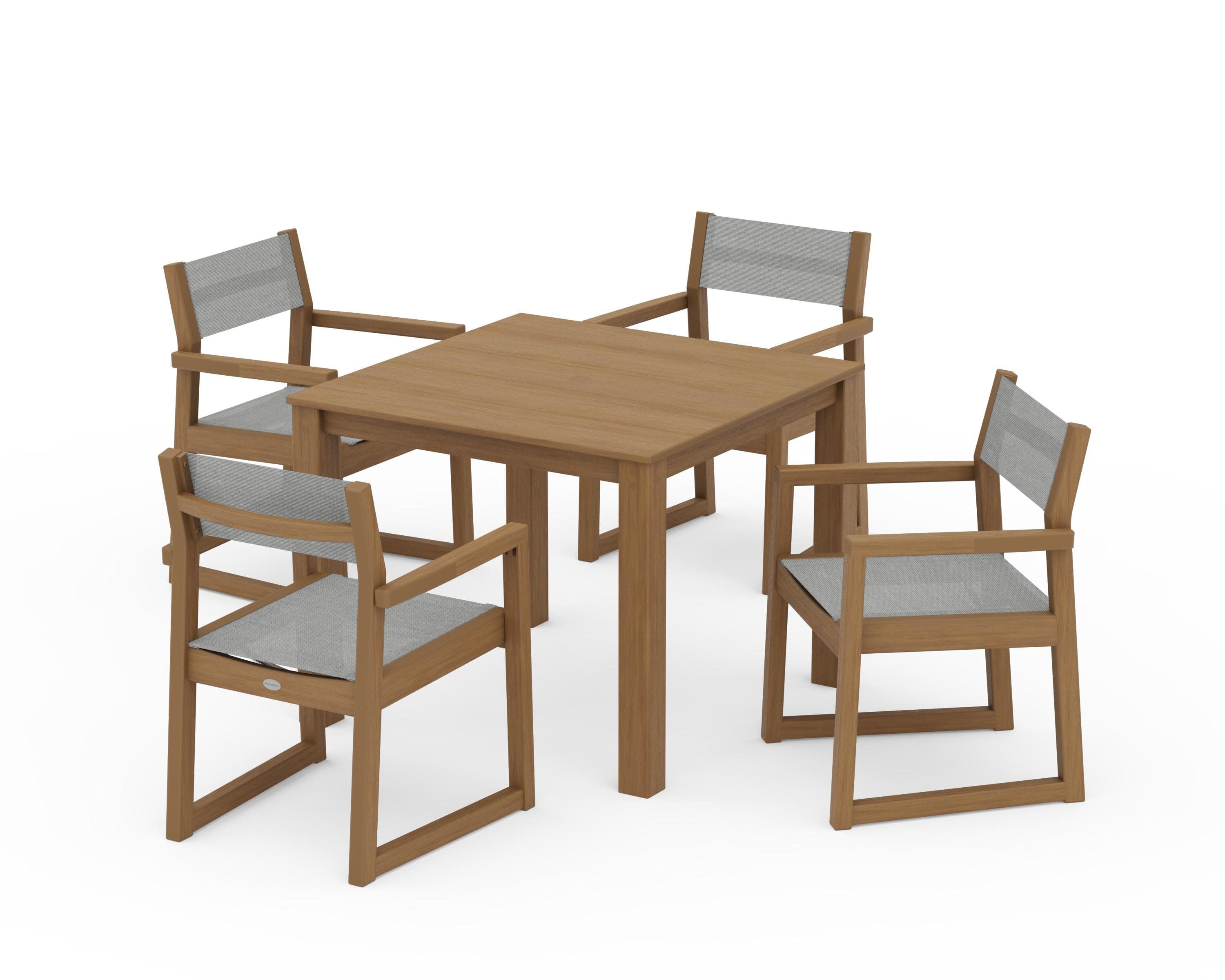 EDGE Sling Arm Chair 5-Piece Parsons Dining Set in Natural / Metallic Sling