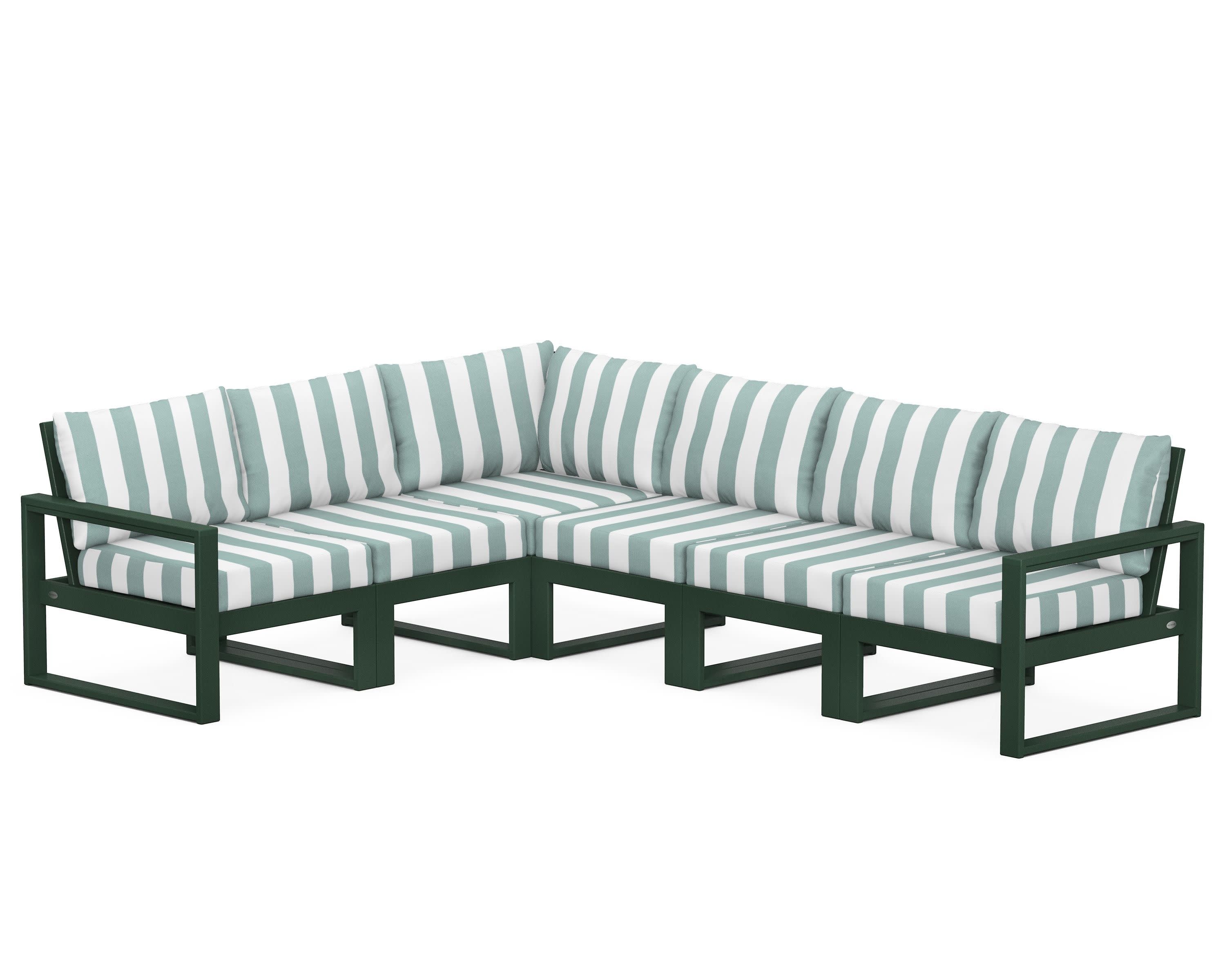 EDGE 6-Piece Modular Deep Seating Set in Green / Cabana Stripe Glacier Spa