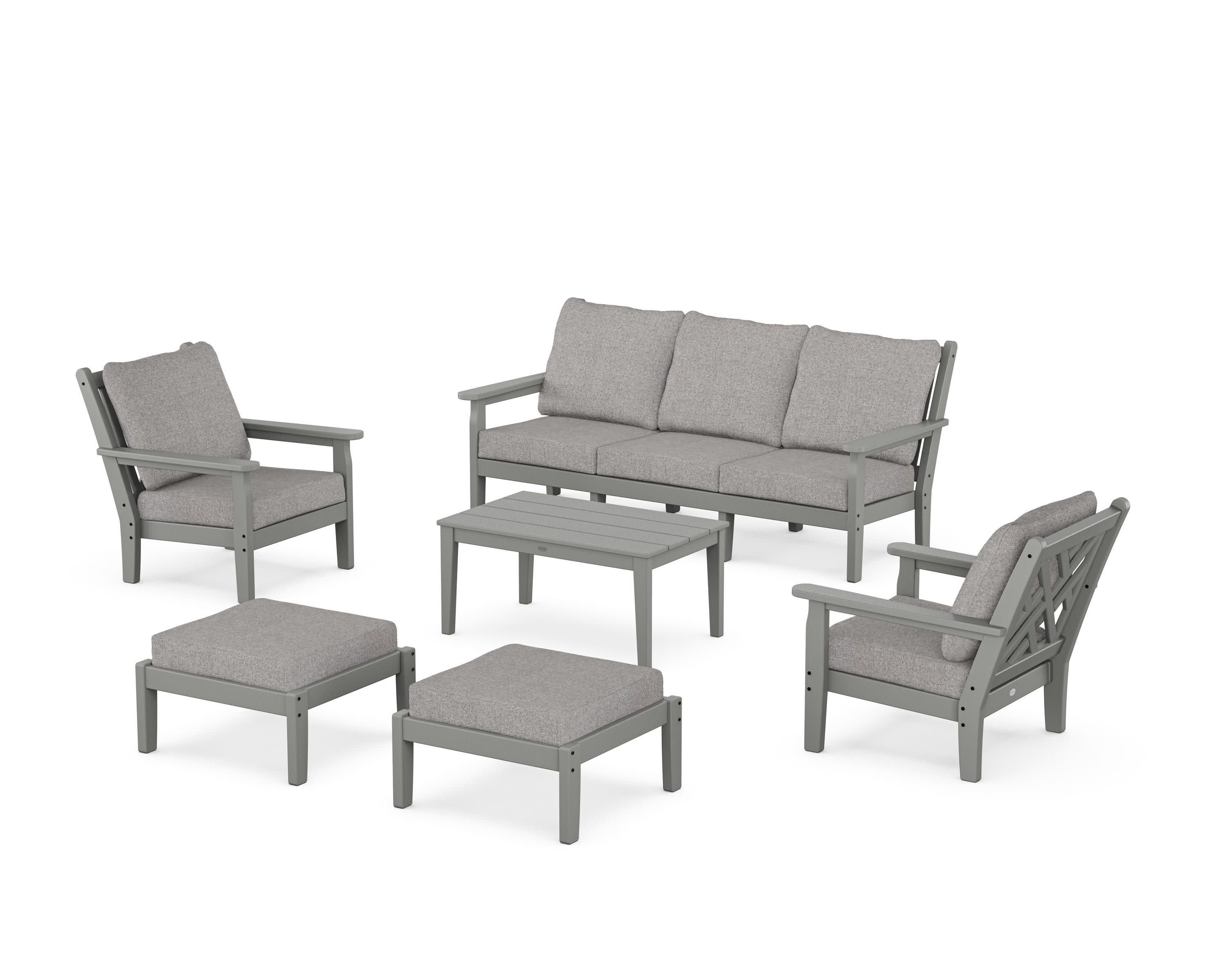 Chippendale 6-Piece Lounge Sofa Set in Slate Grey / Grey Mist