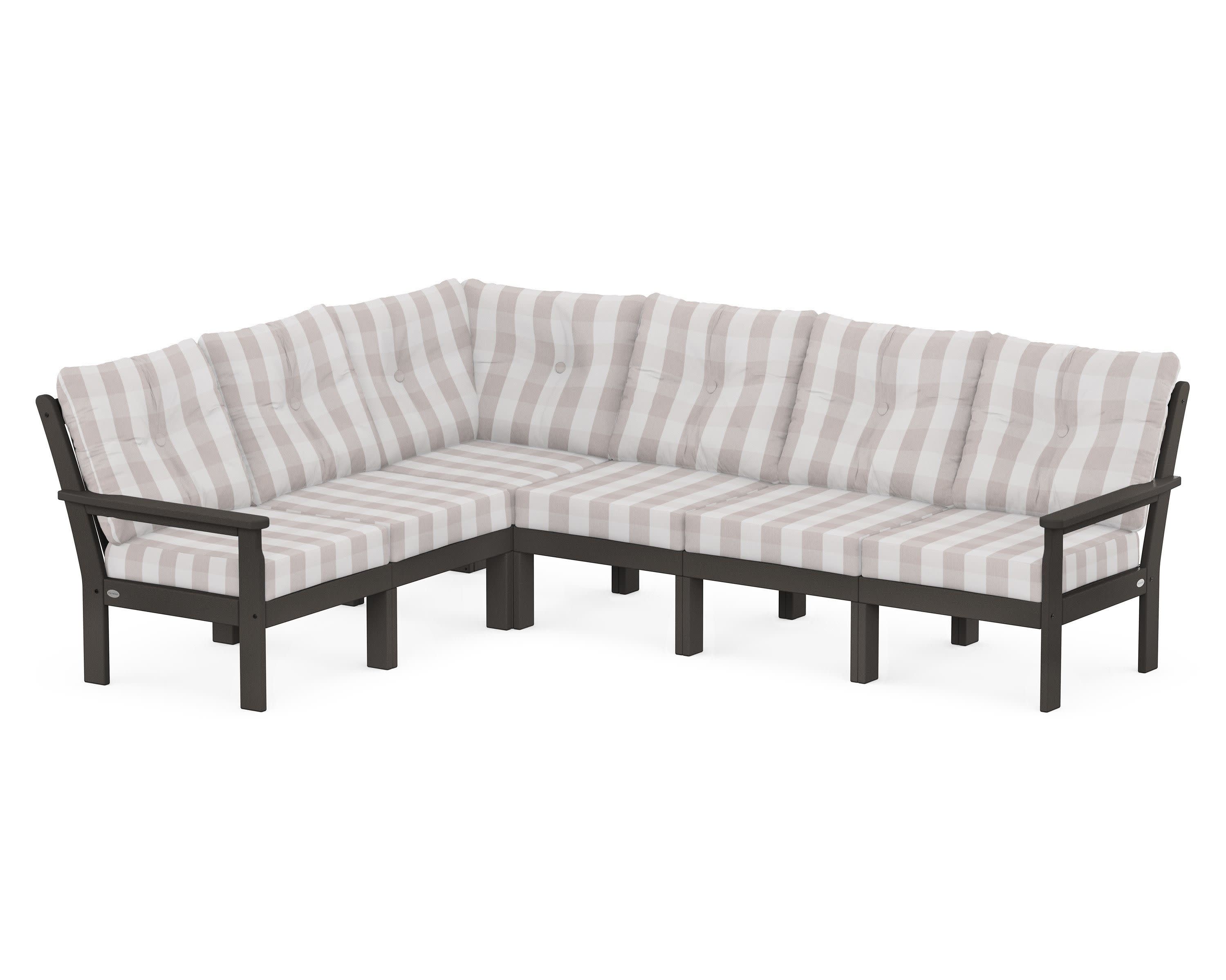 Vineyard 6-Piece Sectional in Vintage Coffee / Buffalo Plaid Dune Burlap
