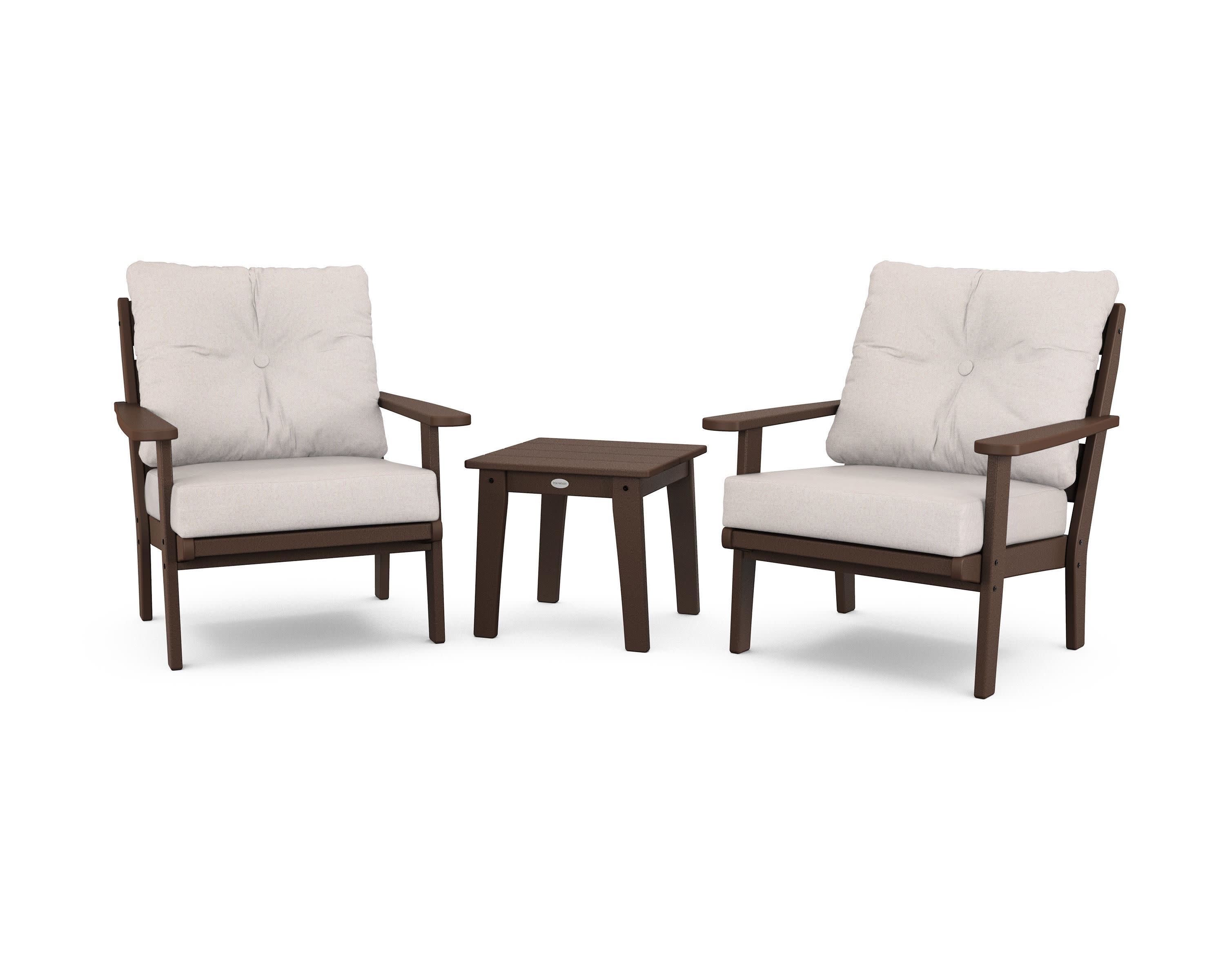 Lakeside 3-Piece Deep Seating Chair Set in Mahogany / Dune Burlap