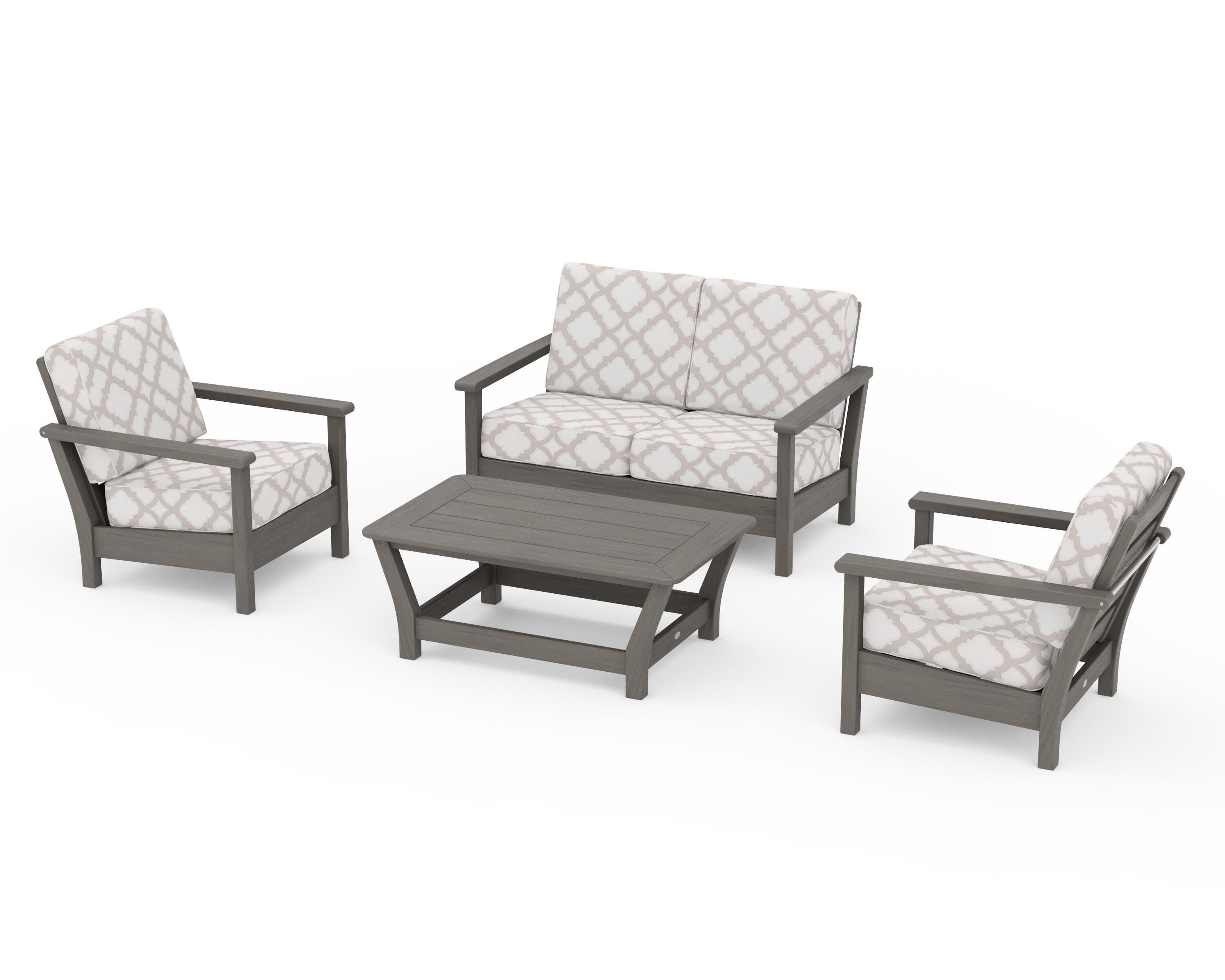 Harbour 4-Piece Deep Seating Set in Driftwood / Trellis Dune Burlap