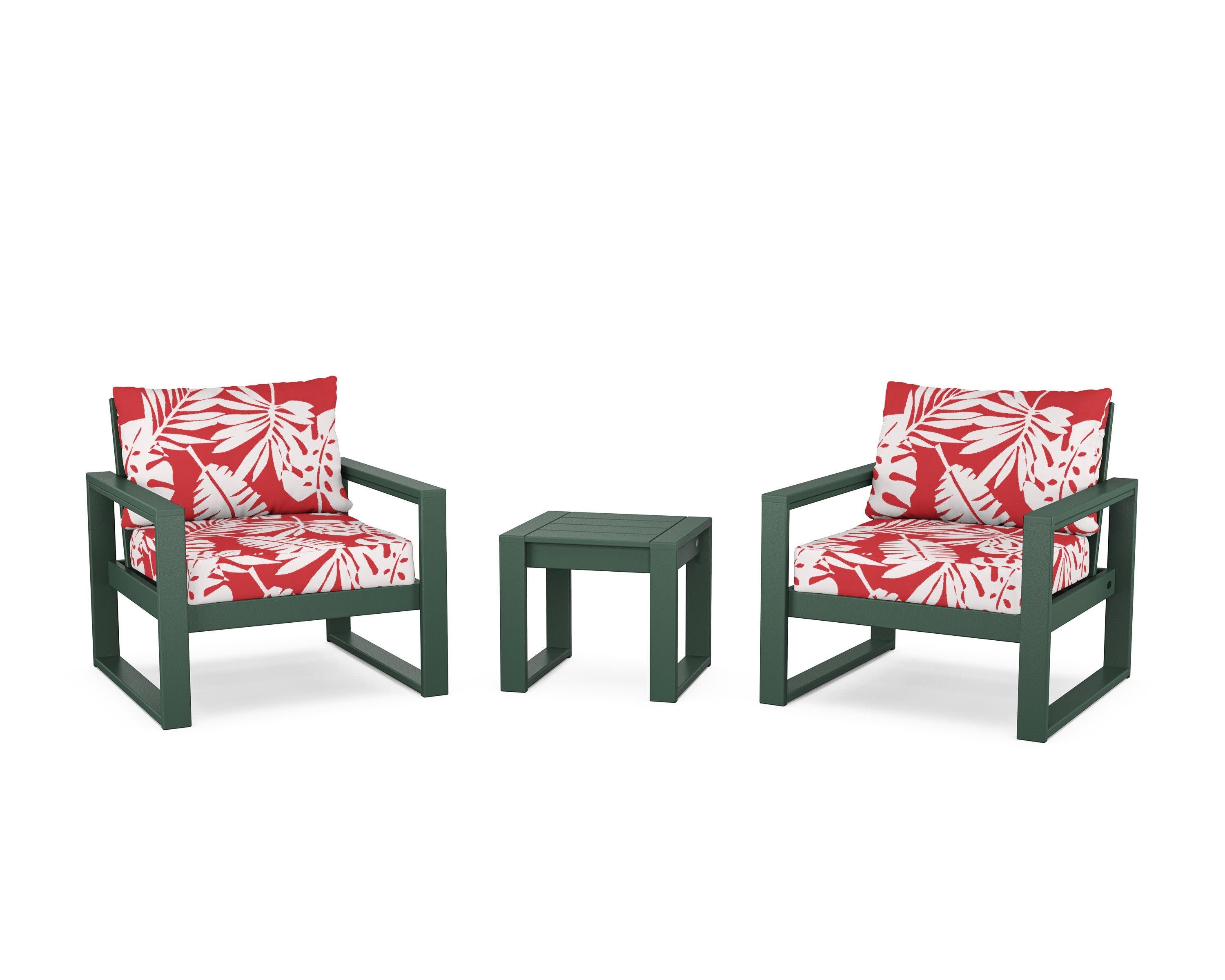 EDGE Sectional 3-Piece Deep Seating Set in Green / Leaf Crimson