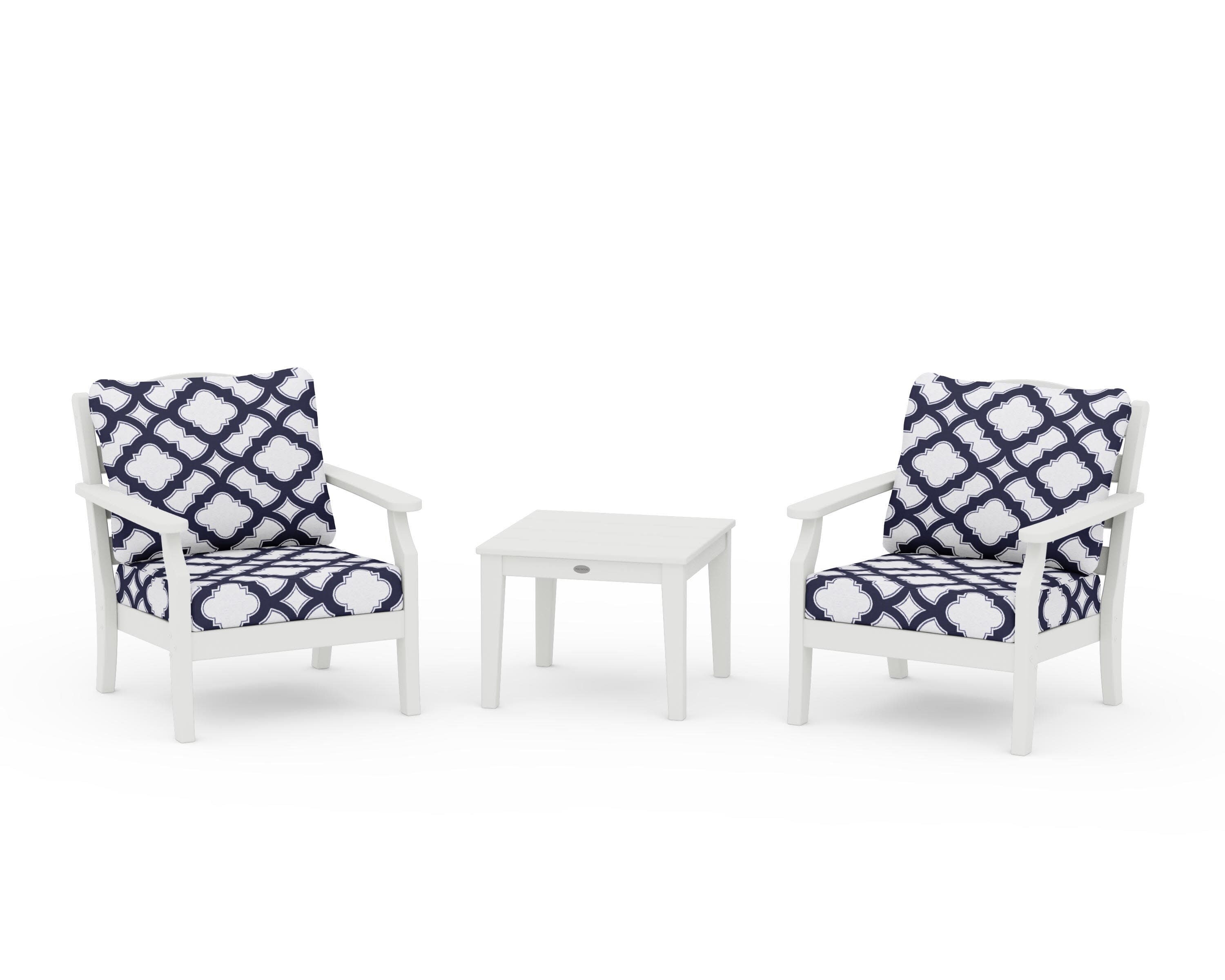 Savannah 3-Piece Deep Seating Set in Vintage White / Trellis Navy