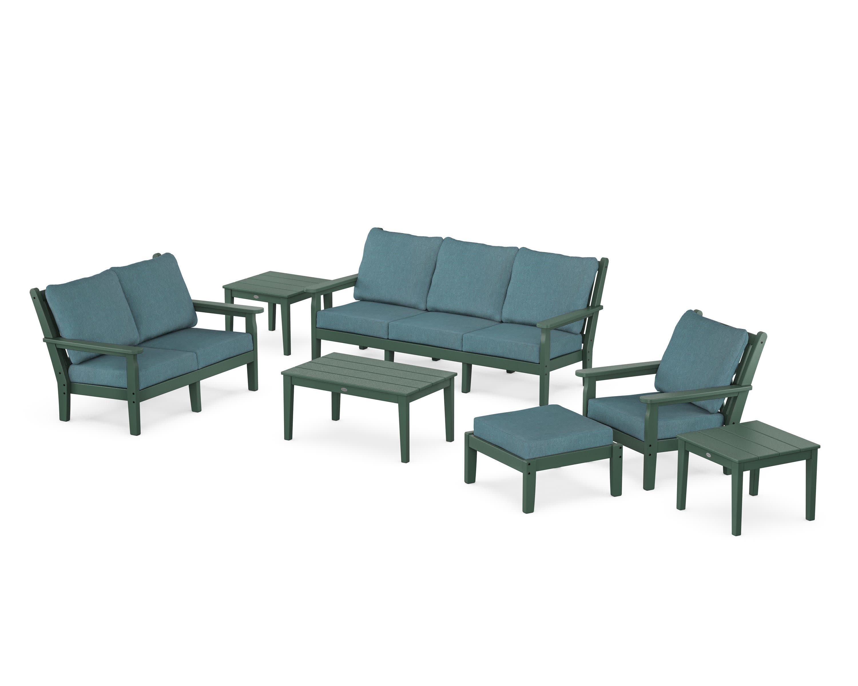 Chippendale 7-Piece Deep Seating Set in Green / Ocean Teal