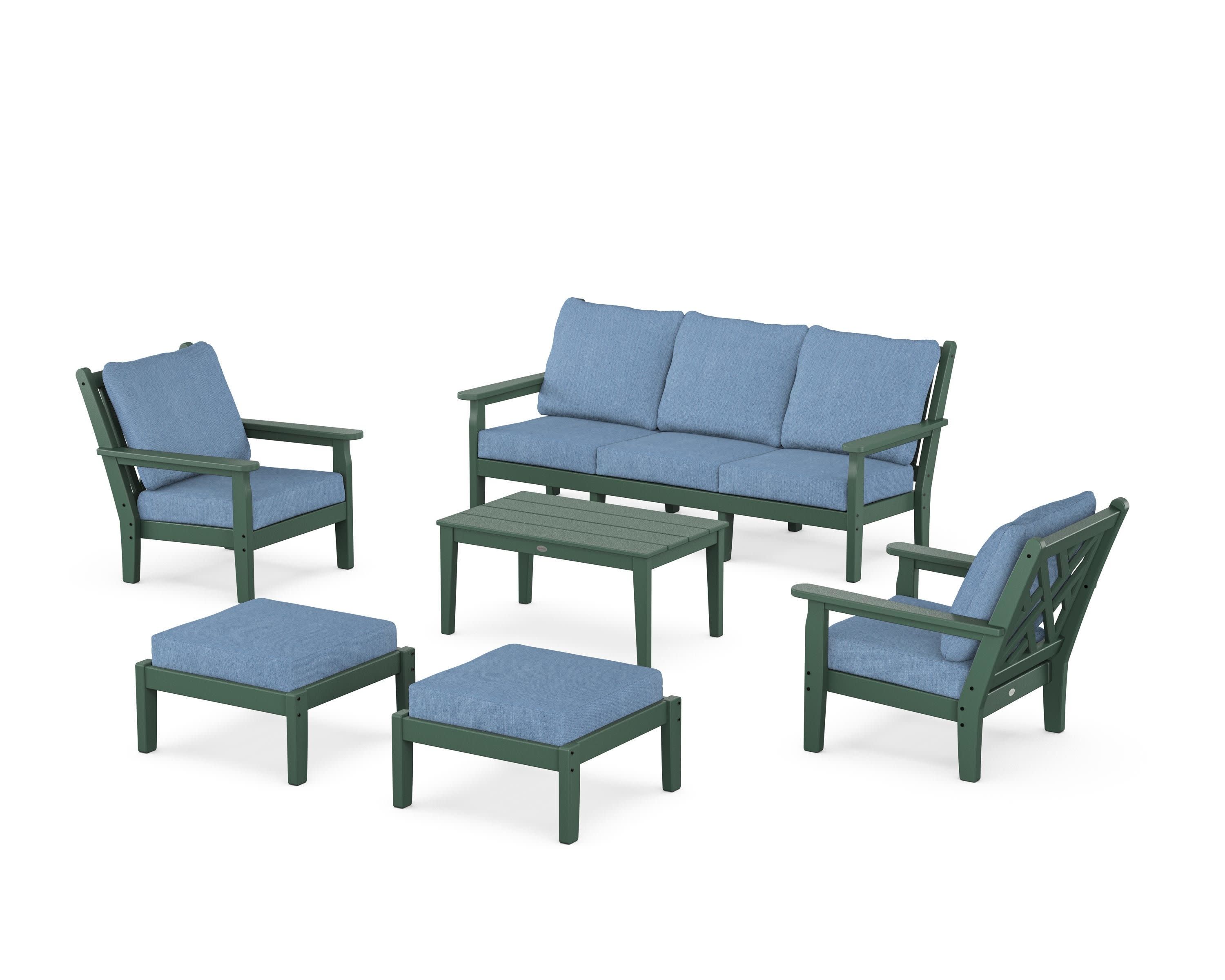 Chippendale 6-Piece Lounge Sofa Set in Green / Sky Blue