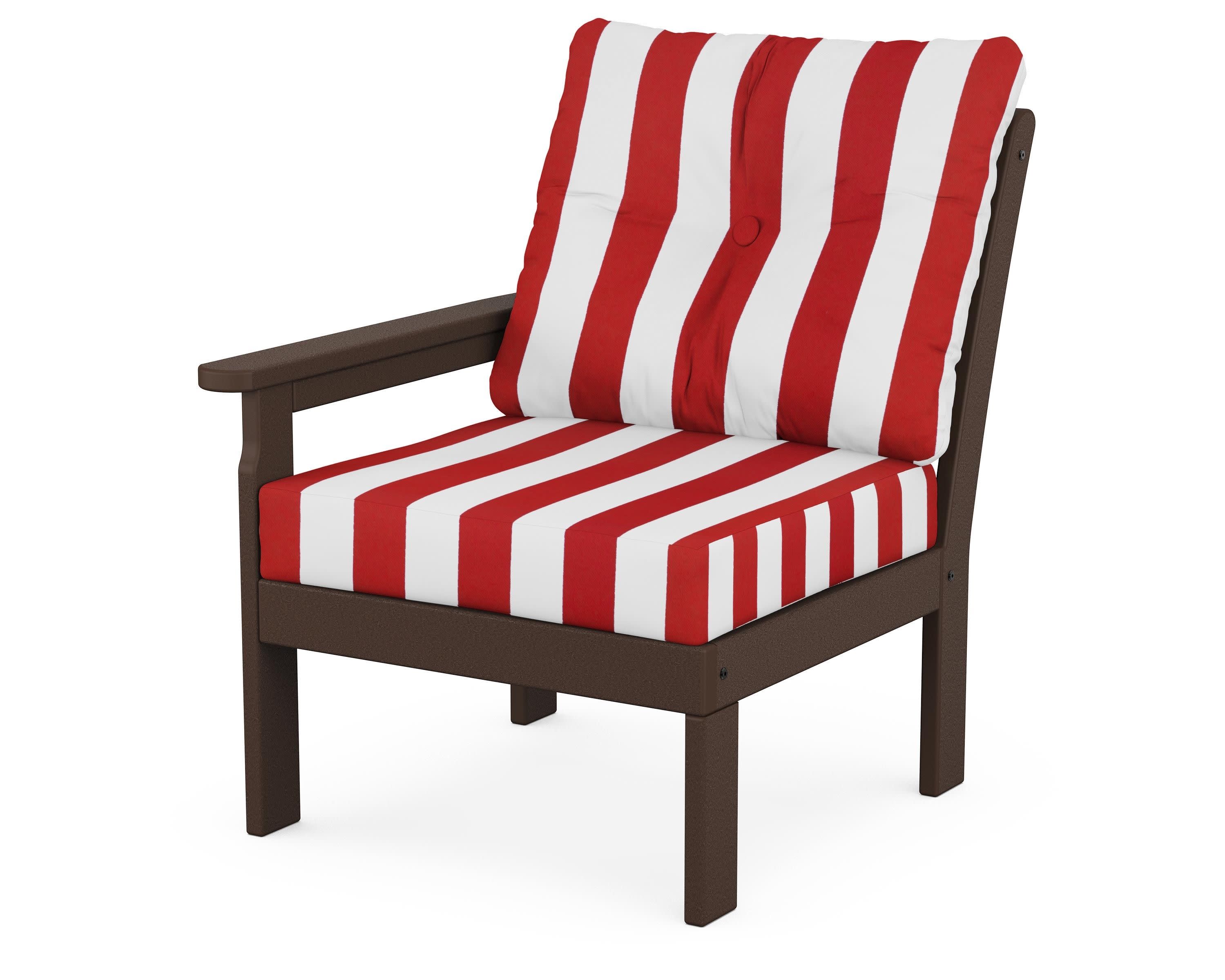 Vineyard Modular Left Arm Chair in Mahogany / Cabana Stripe Crimson