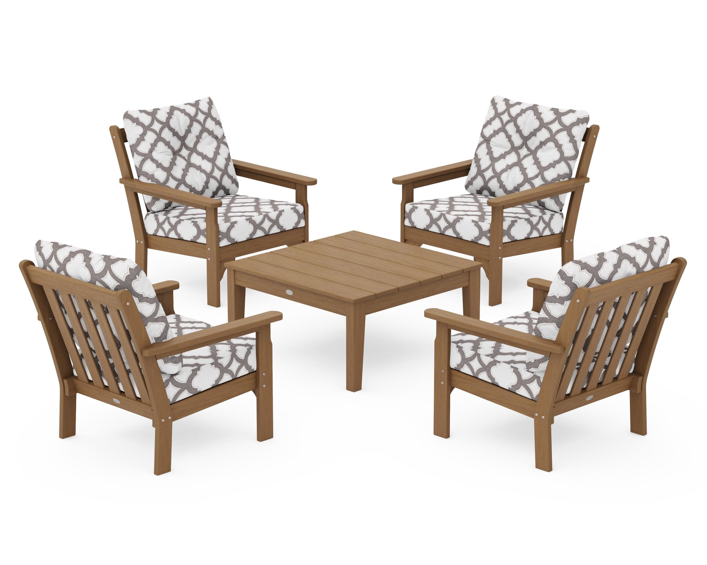 Vineyard 5-Piece Deep Seating Conversation Set in Natural / Trellis Grey Mist