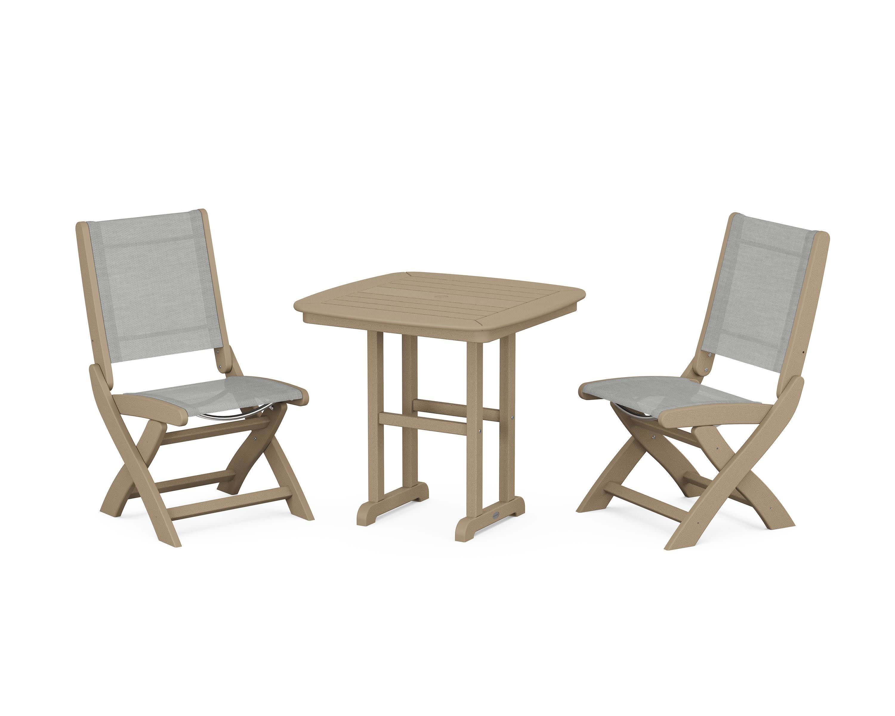 Coastal Folding Side Chair 3-Piece Dining Set in Vintage Sahara / Metallic Sling