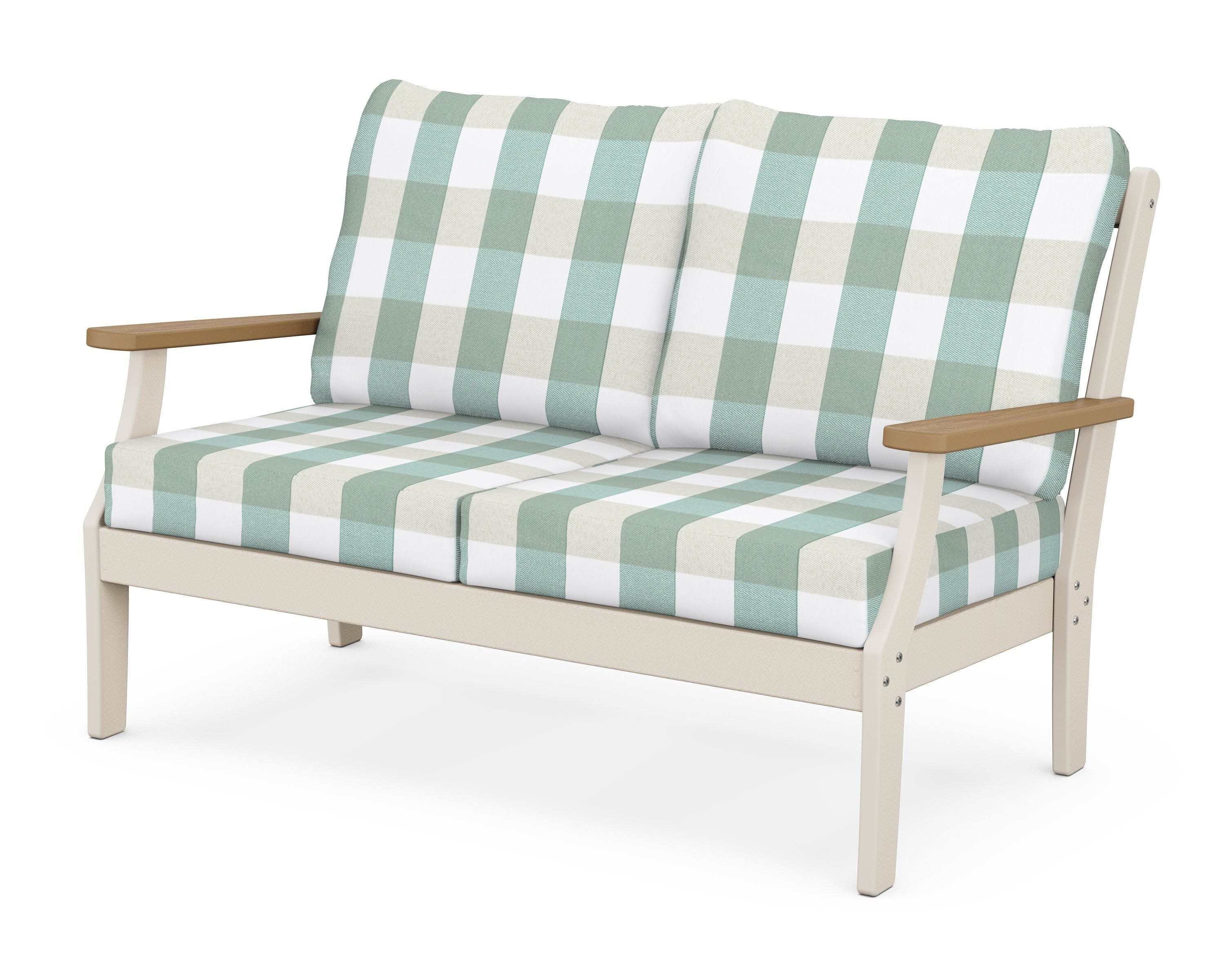 Braxton Deep Seating Loveseat in Sand / Natural / Buffalo Plaid Glacier Spa