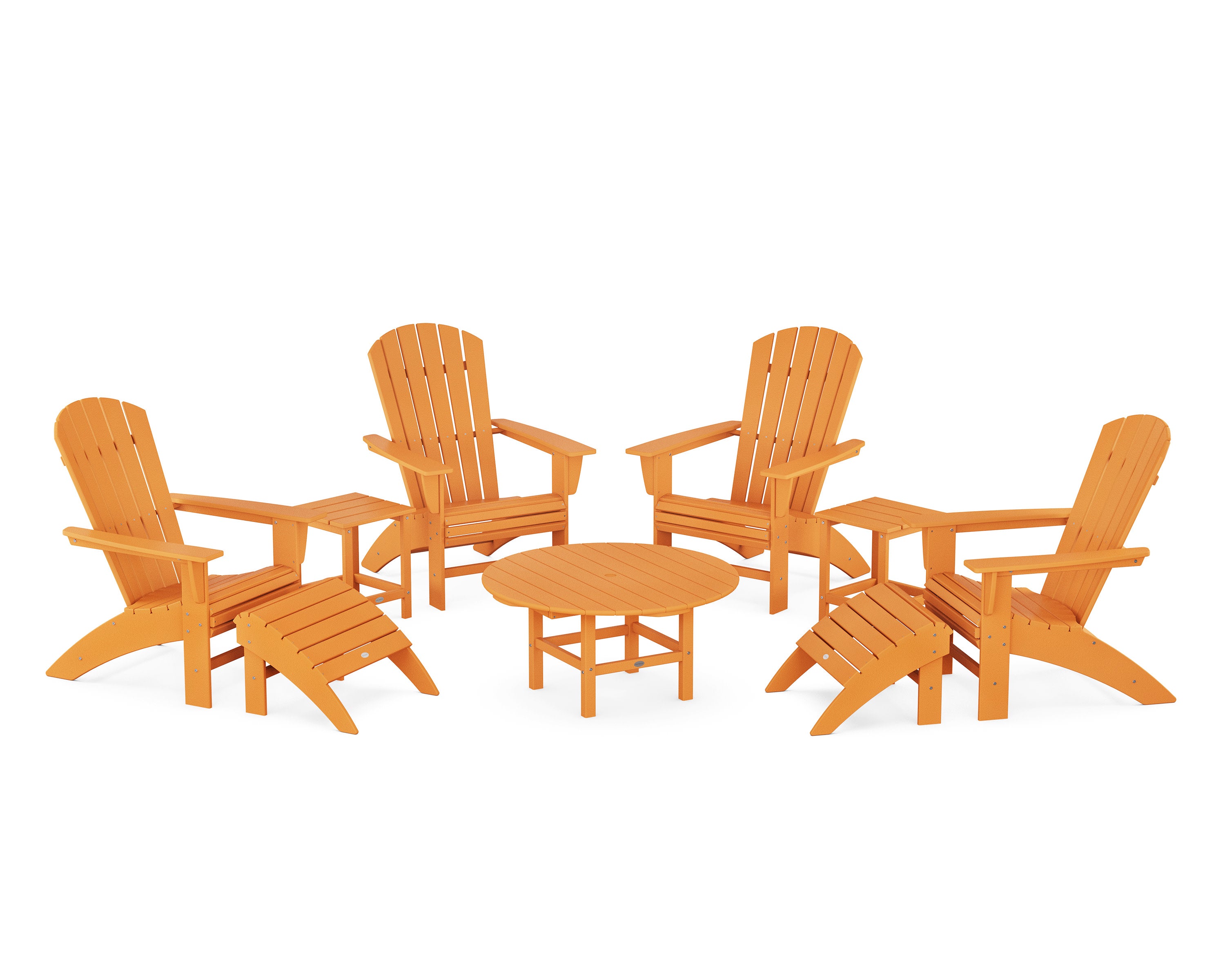Nautical Curveback Adirondack Chair 9-Piece Conversation Set in Tangerine