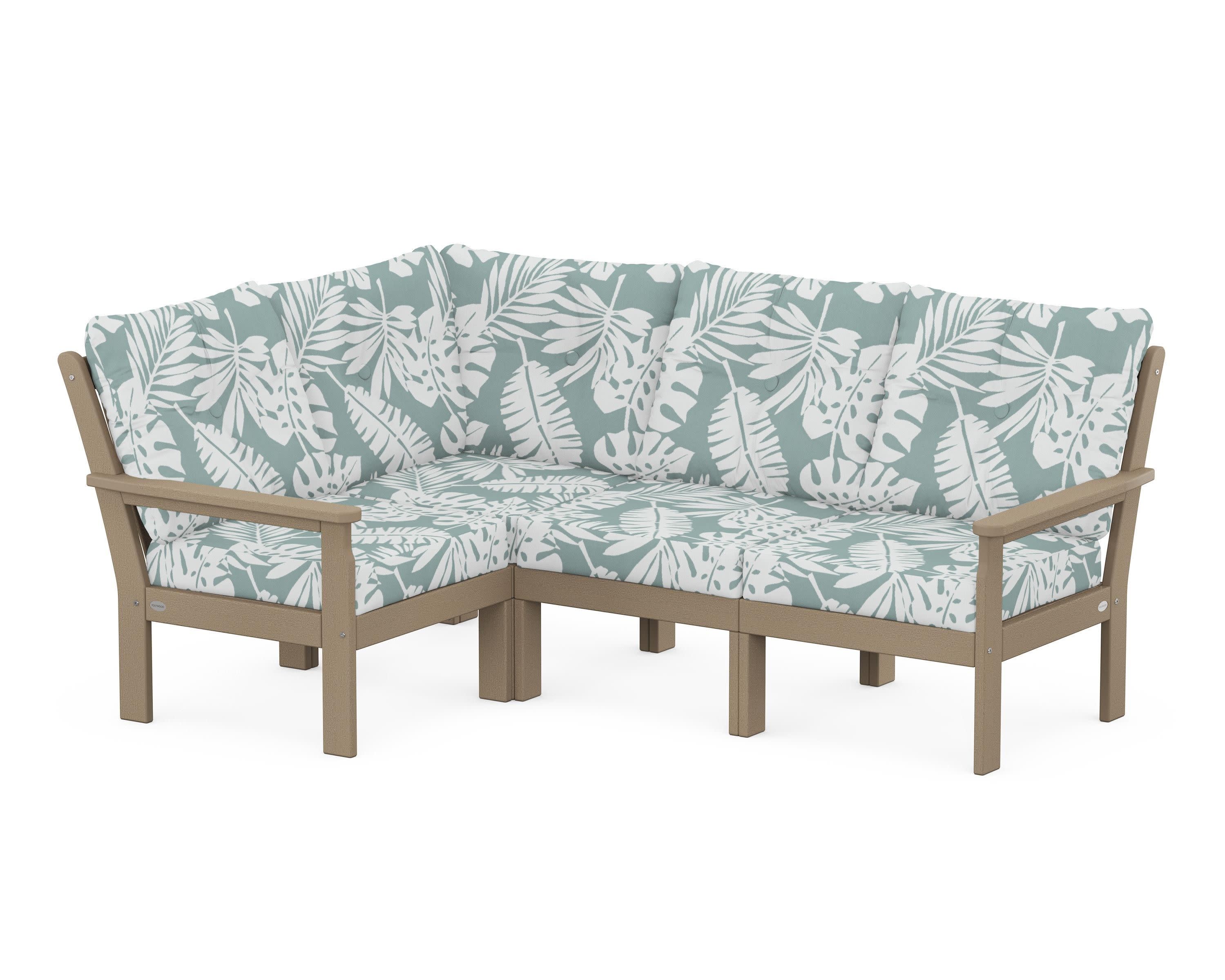 Vineyard 4-Piece Sectional in Vintage Sahara / Leaf Glacier Spa