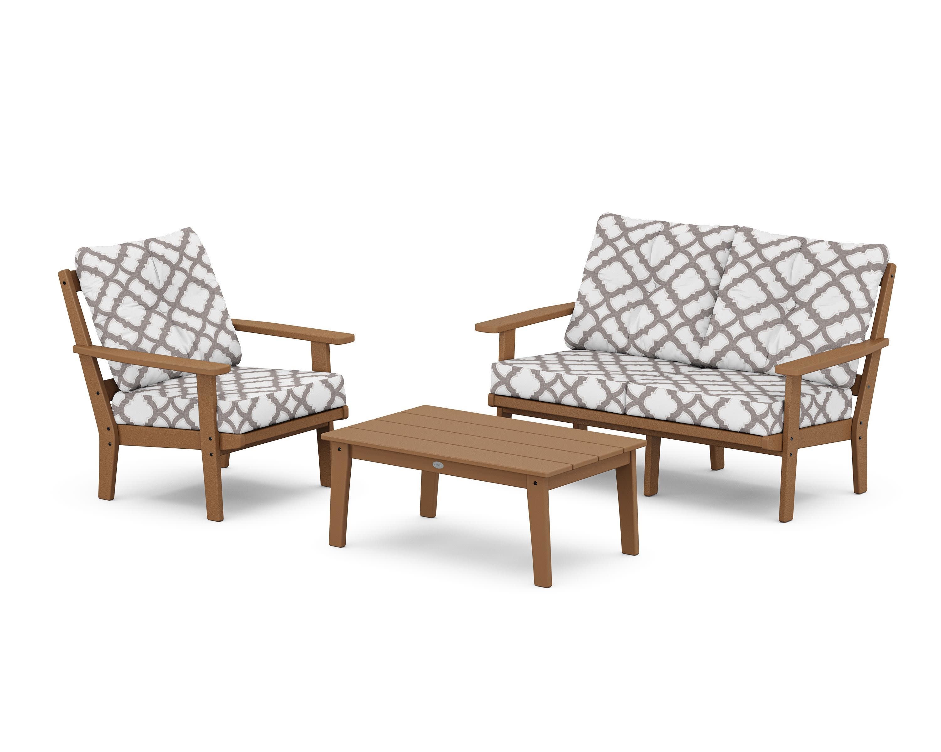 Oxford 3-Piece Deep Seating Set with Loveseat in Teak / Trellis Grey Mist