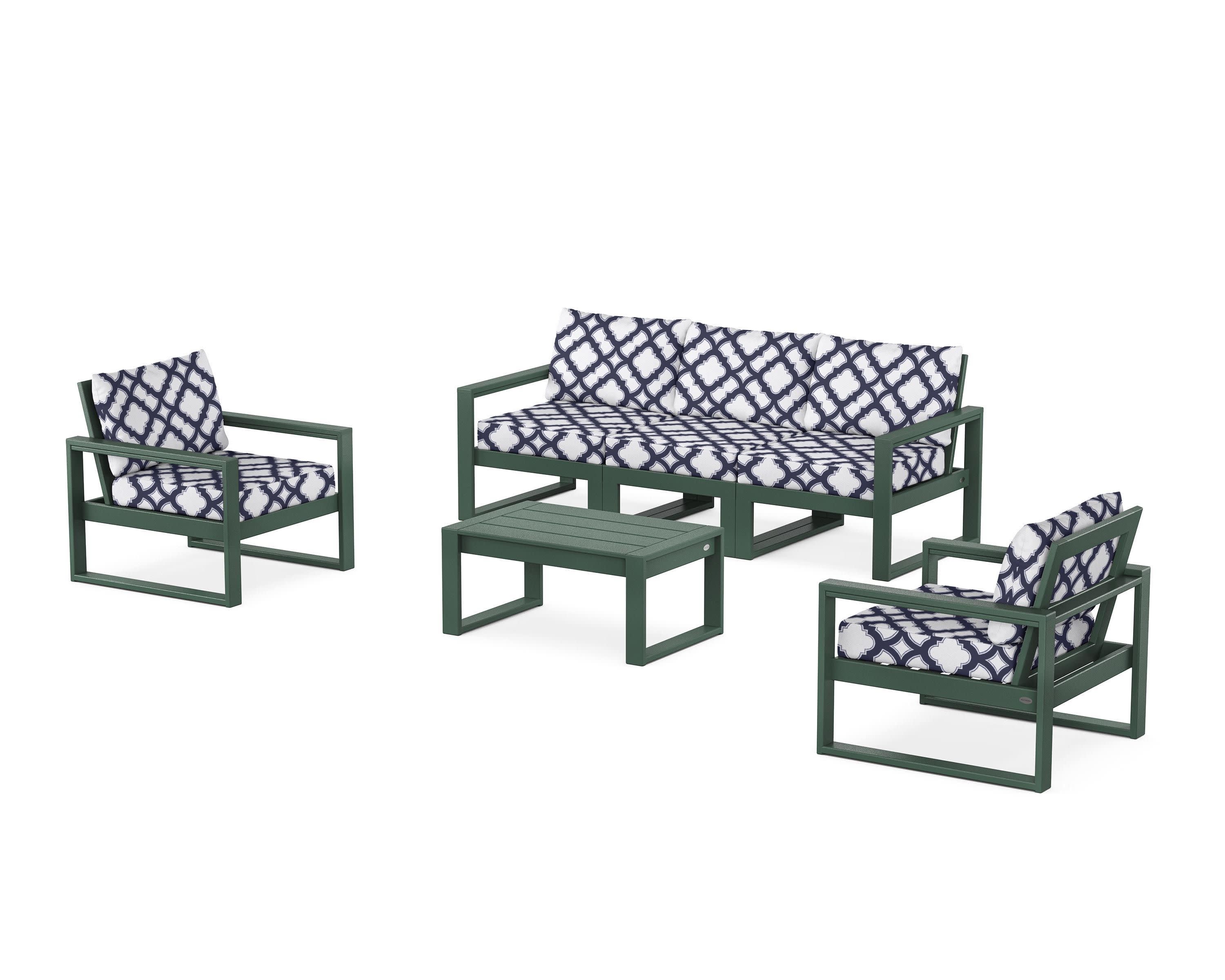 EDGE Sectional 4-Piece Deep Seating Set with Sofa in Green / Trellis Navy