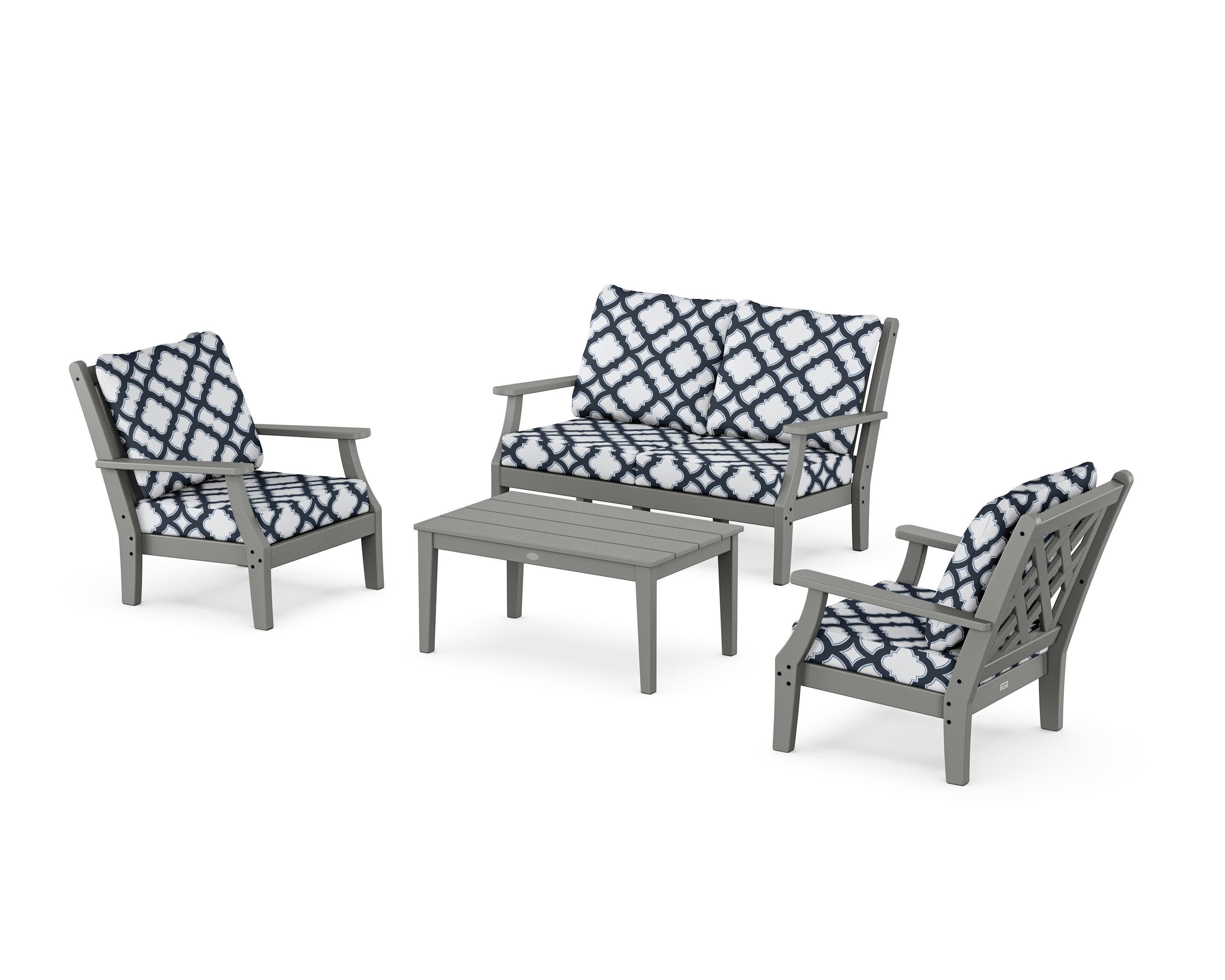 Wovendale 4-Piece Deep Seating Set with Loveseat in Slate Grey / Trellis Marine Indigo