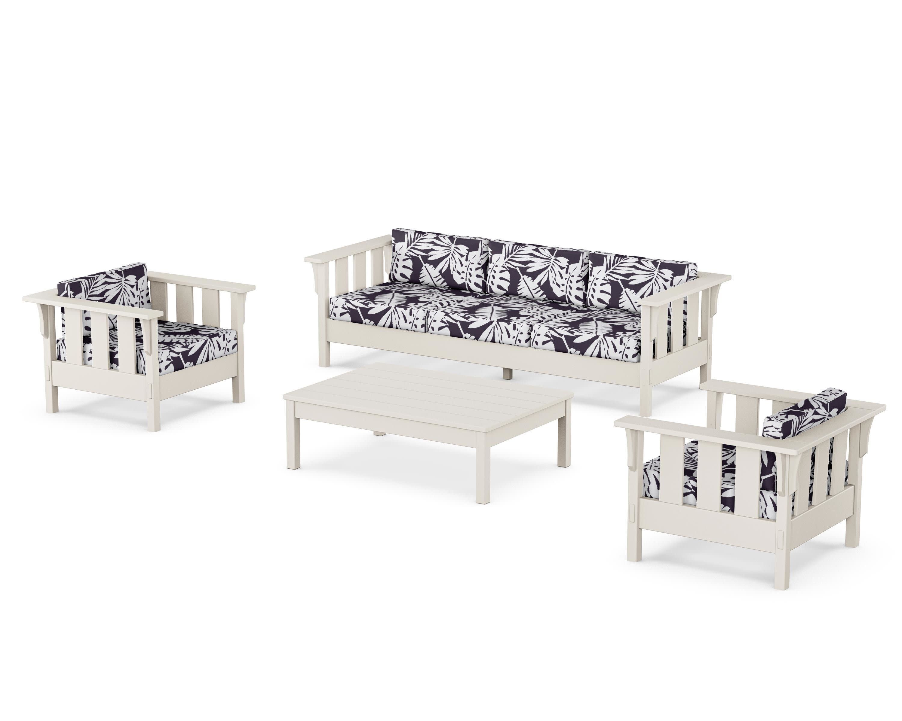 Acadia 4-Piece Deep Seating Set with Sofa in Sand / Leaf Navy