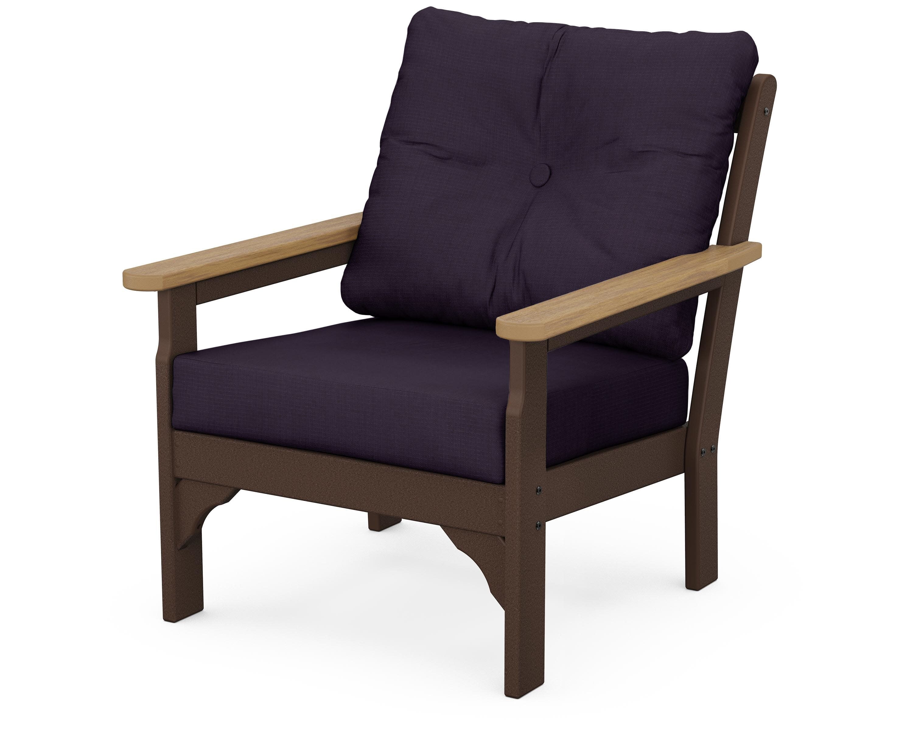 Vineyard Deep Seating Chair in Mahogany / Natural / Navy Linen