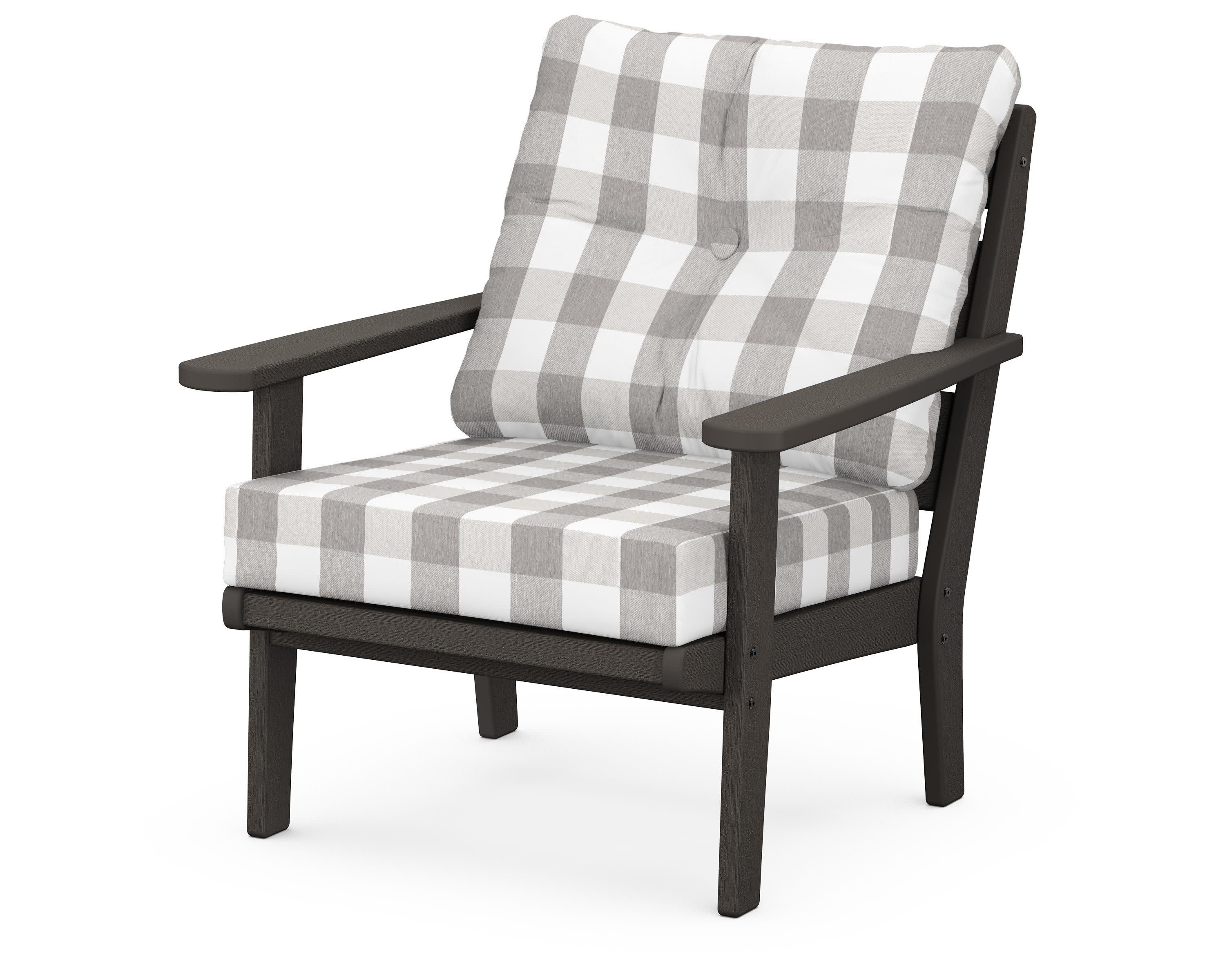 Lakeside Deep Seating Chair in Vintage Coffee / Buffalo Plaid Grey Mist