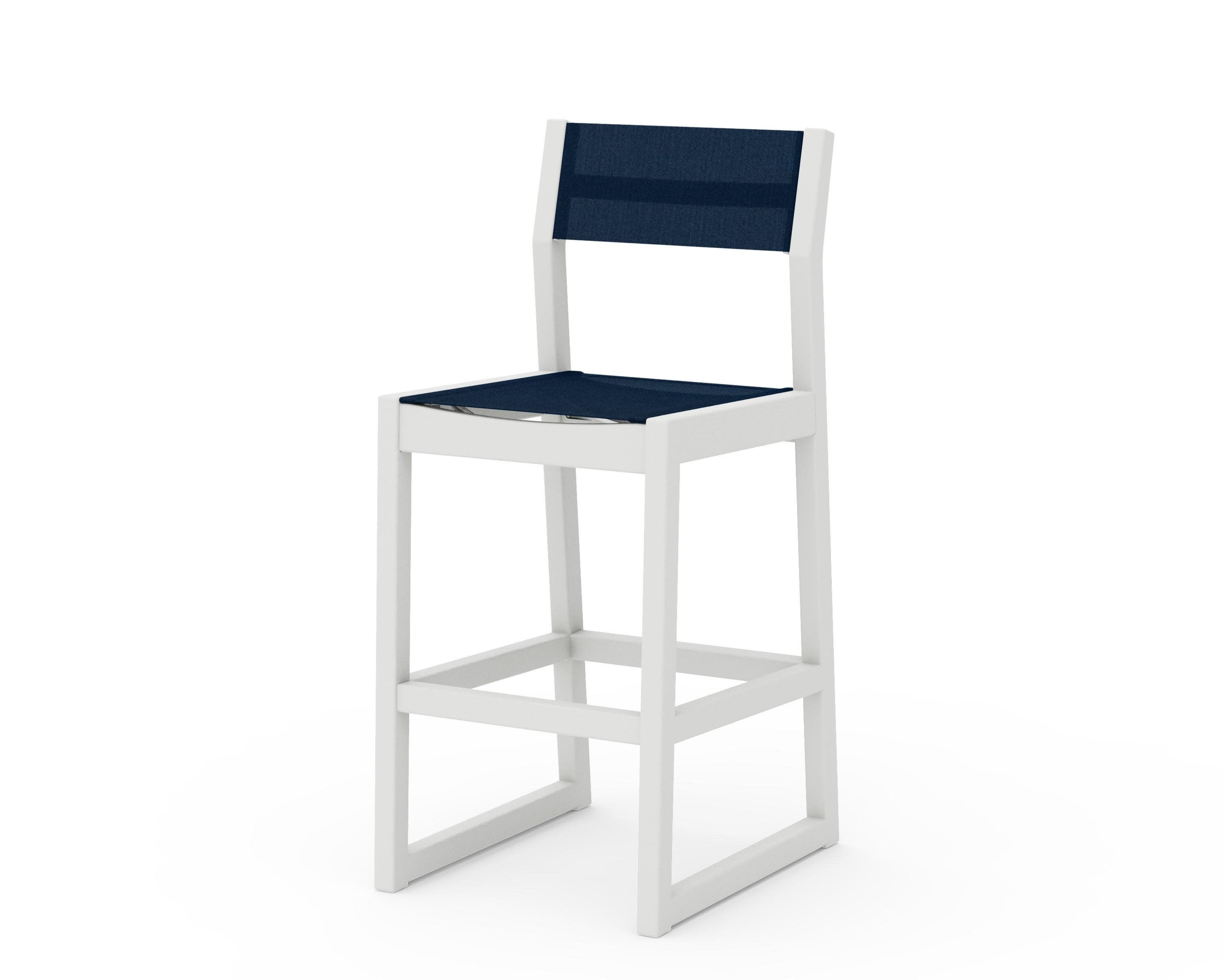 EDGE Sling Bar Side Chair in Vintage White / Navy Blue Sling