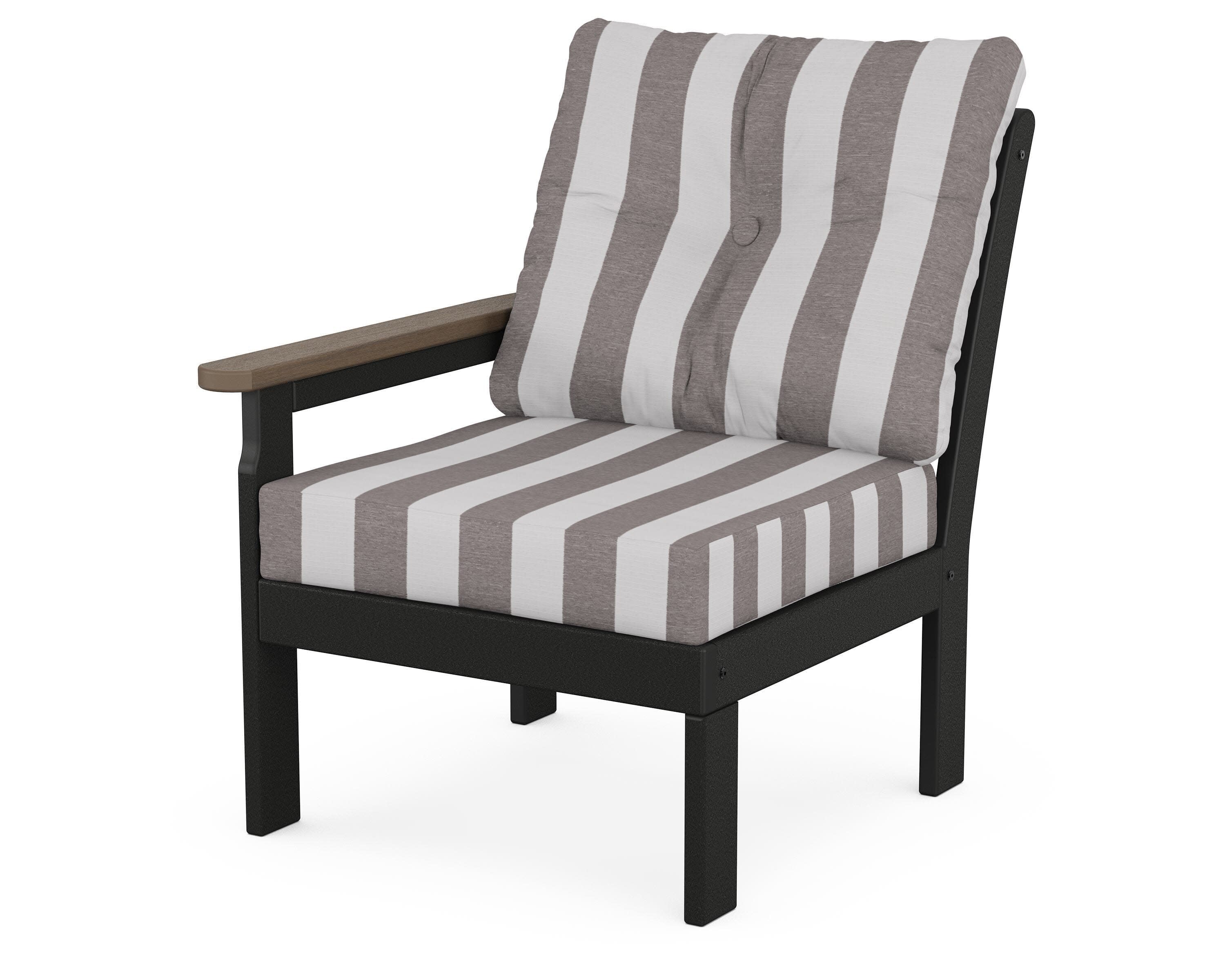 Vineyard Modular Left Arm Chair in Black / Kona / Cabana Stripe Grey Mist