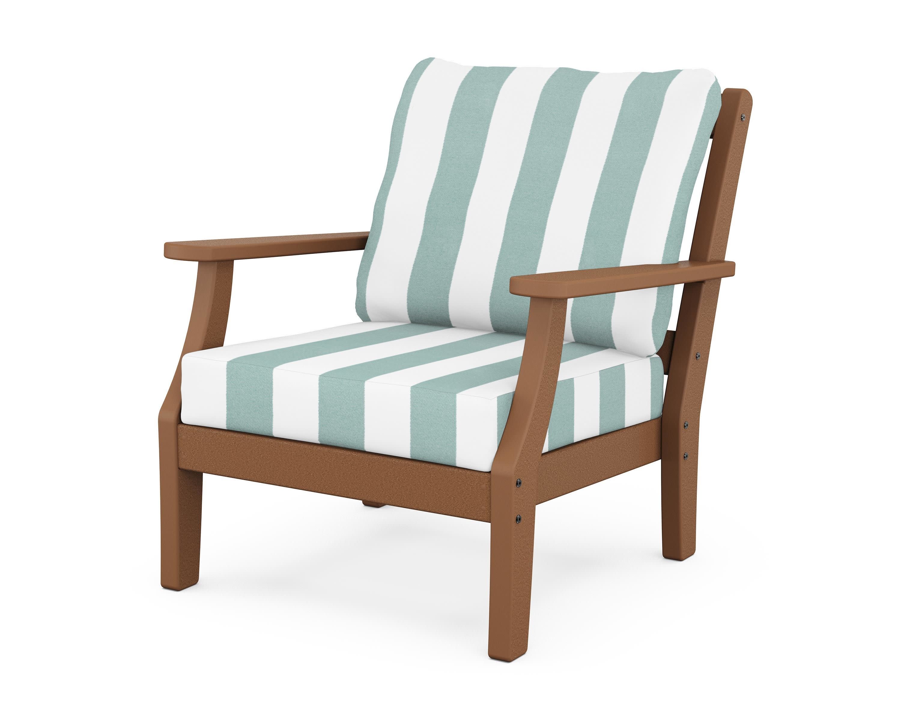 Chinoiserie Deep Seating Chair in Teak / Cabana Stripe Glacier Spa