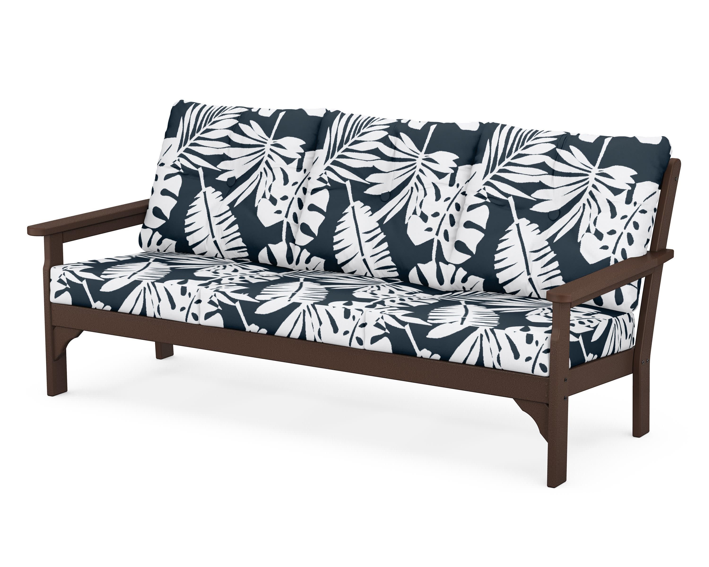Vineyard Deep Seating Sofa in Mahogany / Leaf Marine Indigo