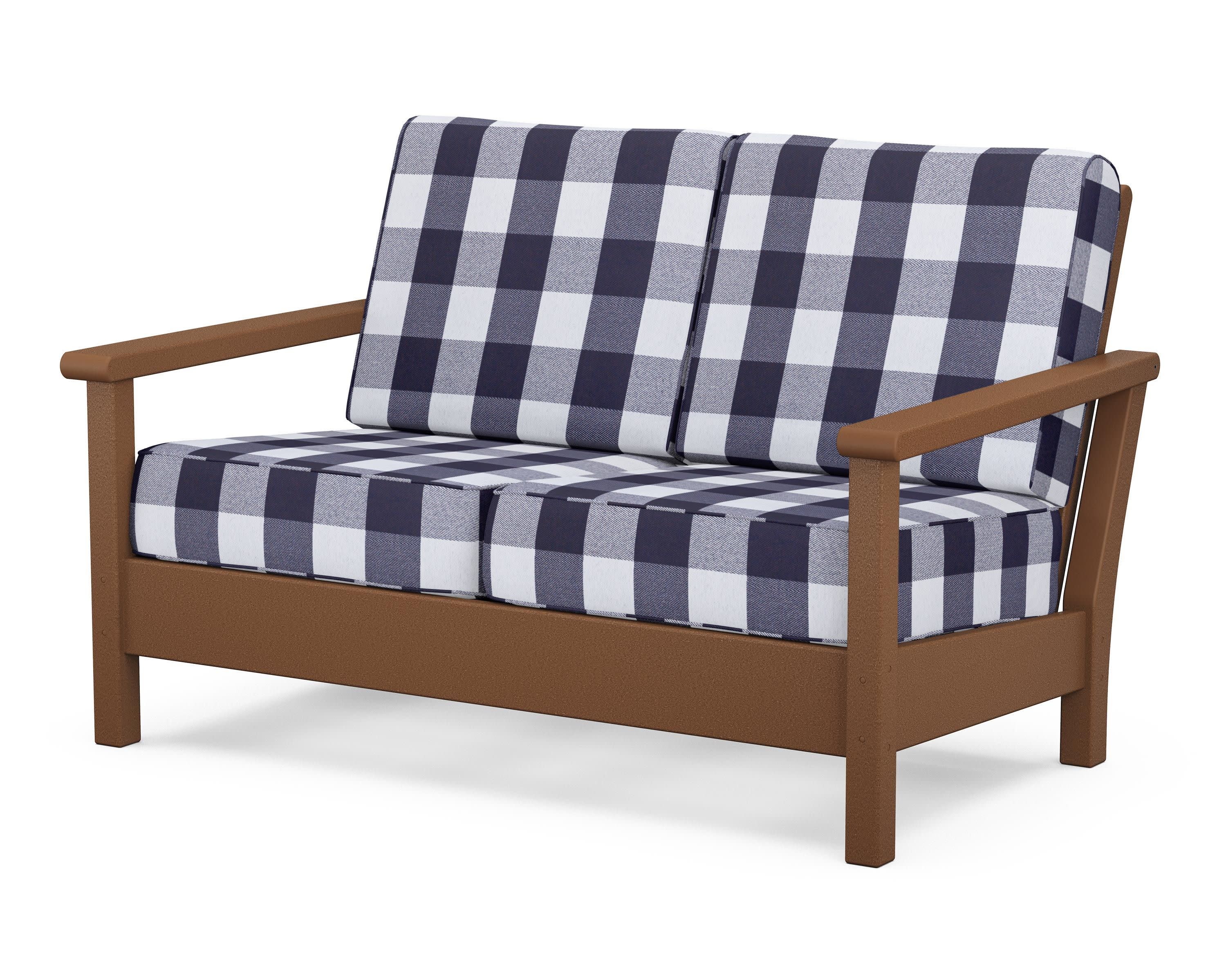 Harbour Deep Seating Loveseat in Teak / Buffalo Plaid Navy