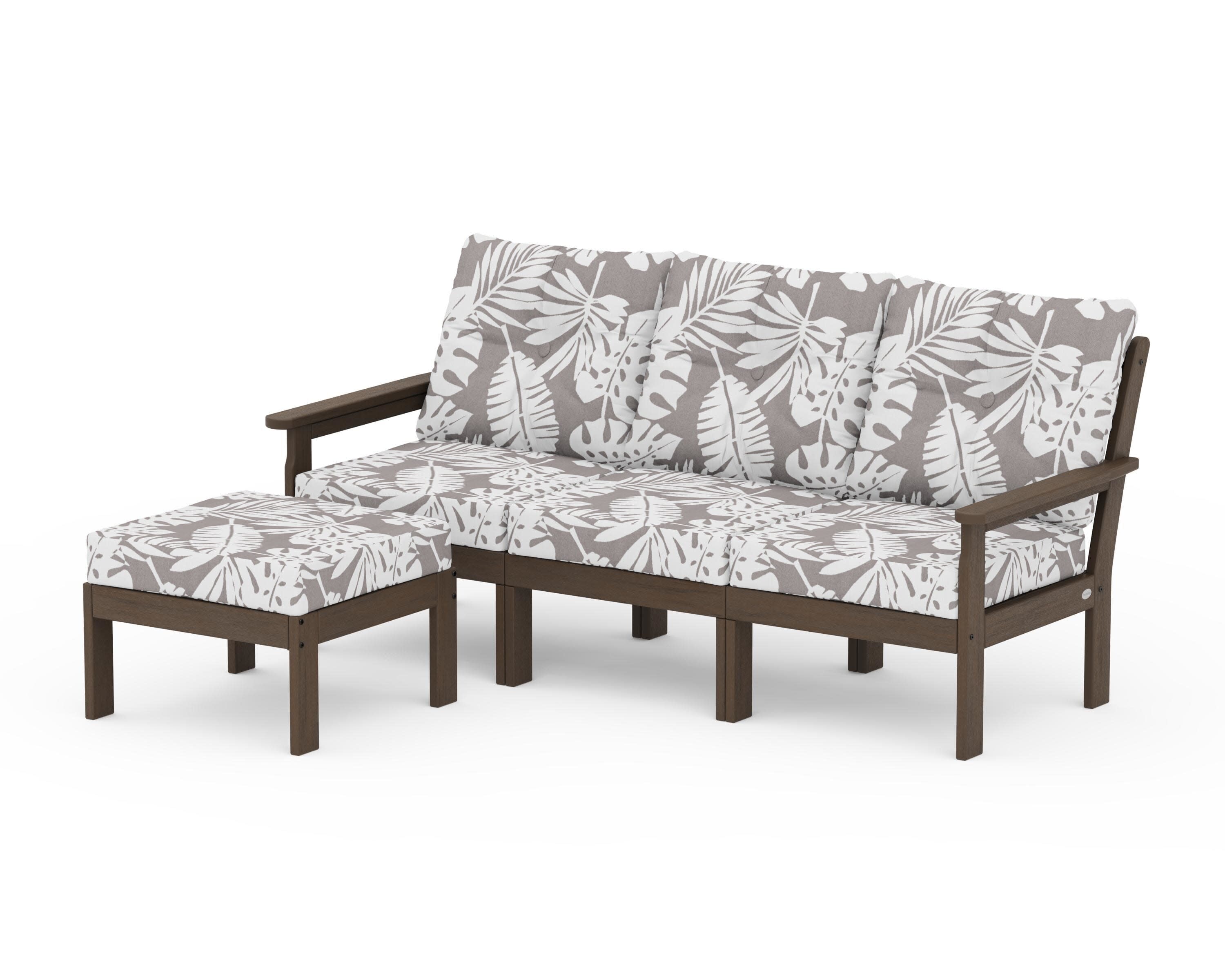 Vineyard 4-Piece Sectional with Ottoman in Kona / Leaf Grey Mist