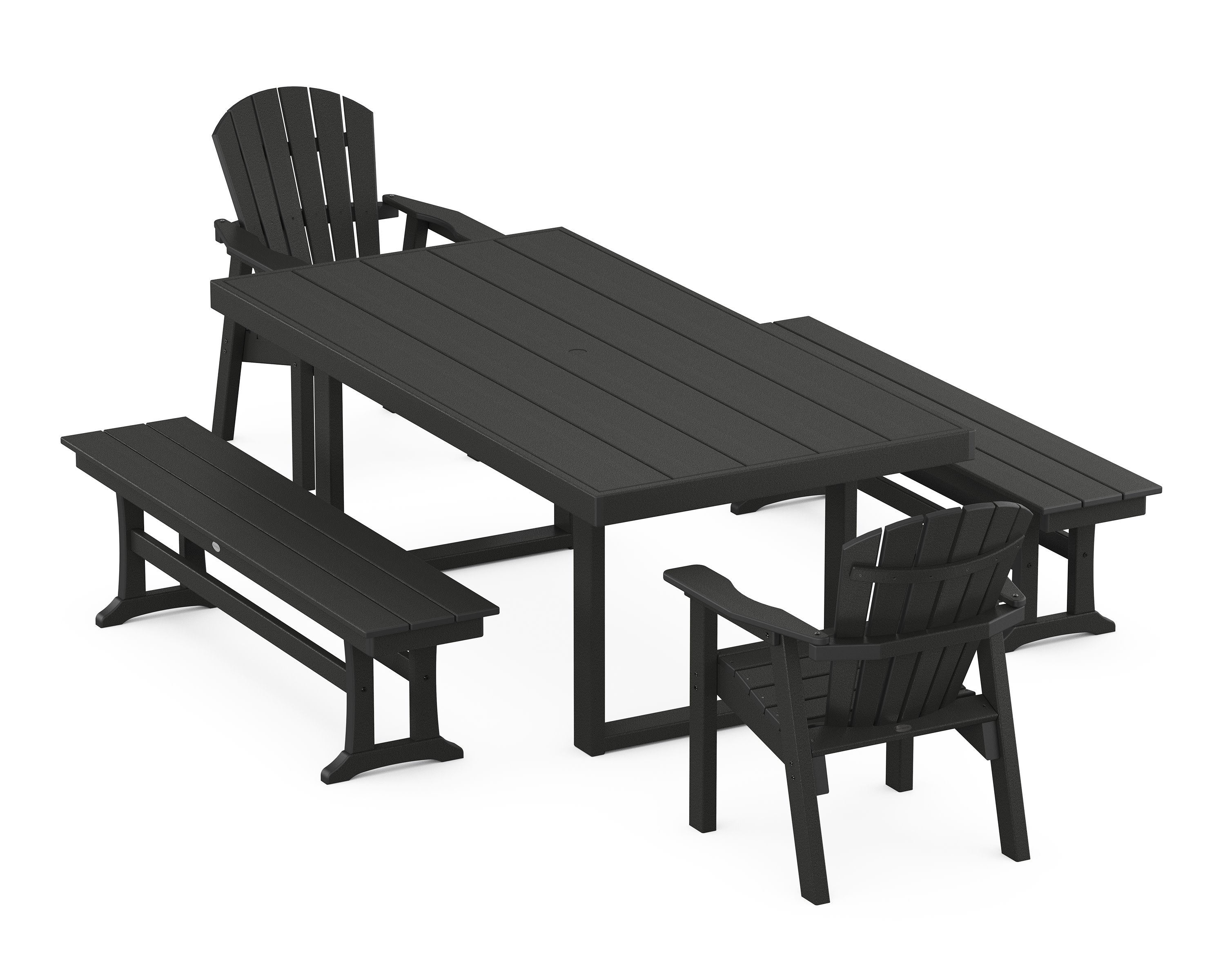 Seashell 5-Piece Dining Set with Benches in Black