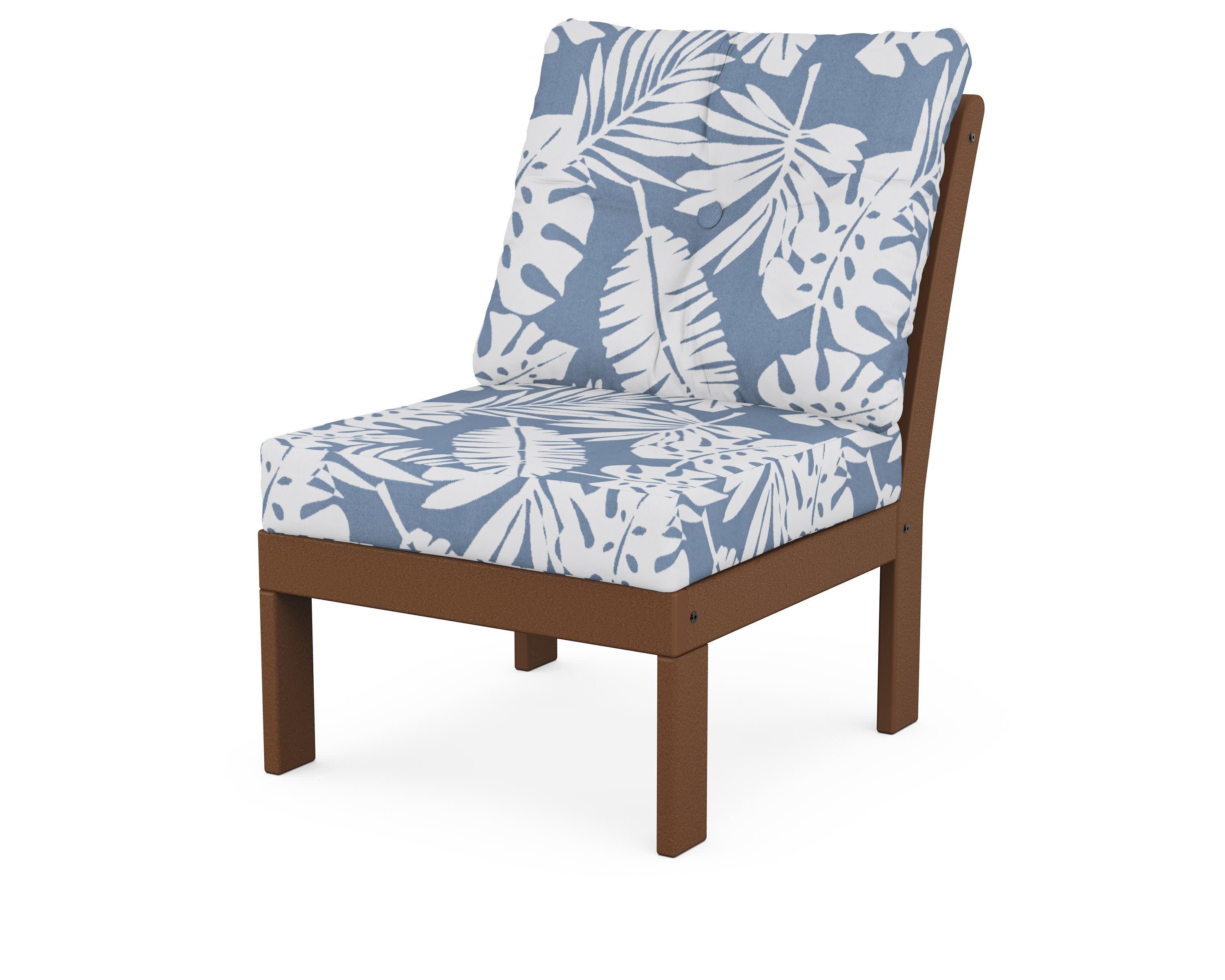 Vineyard Modular Armless Chair in Teak / Leaf Sky Blue