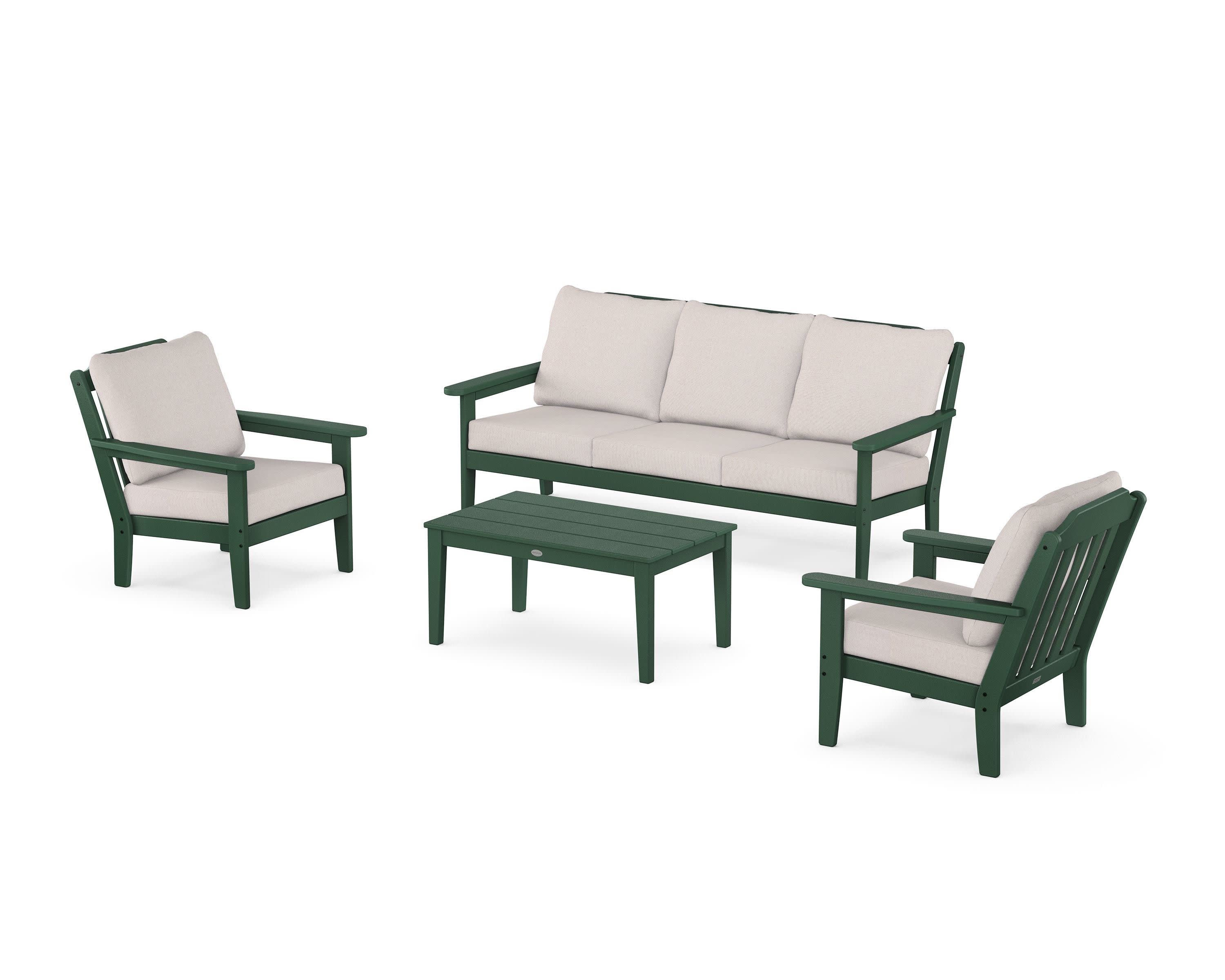 Cottage 4-Piece Deep Seating Set with Sofa in Green / Dune Burlap