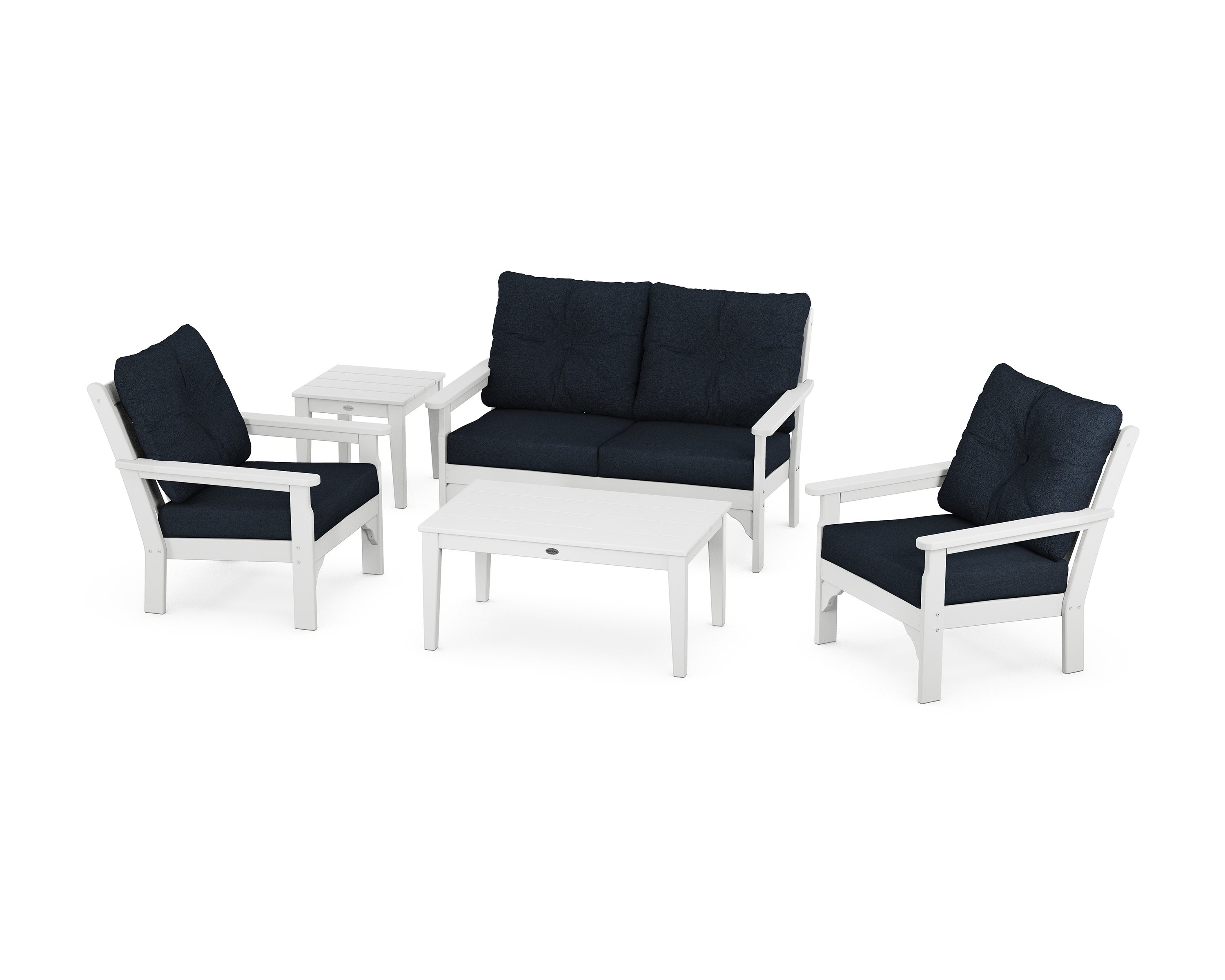 Vineyard 5-Piece Deep Seating Set in White / Marine Indigo