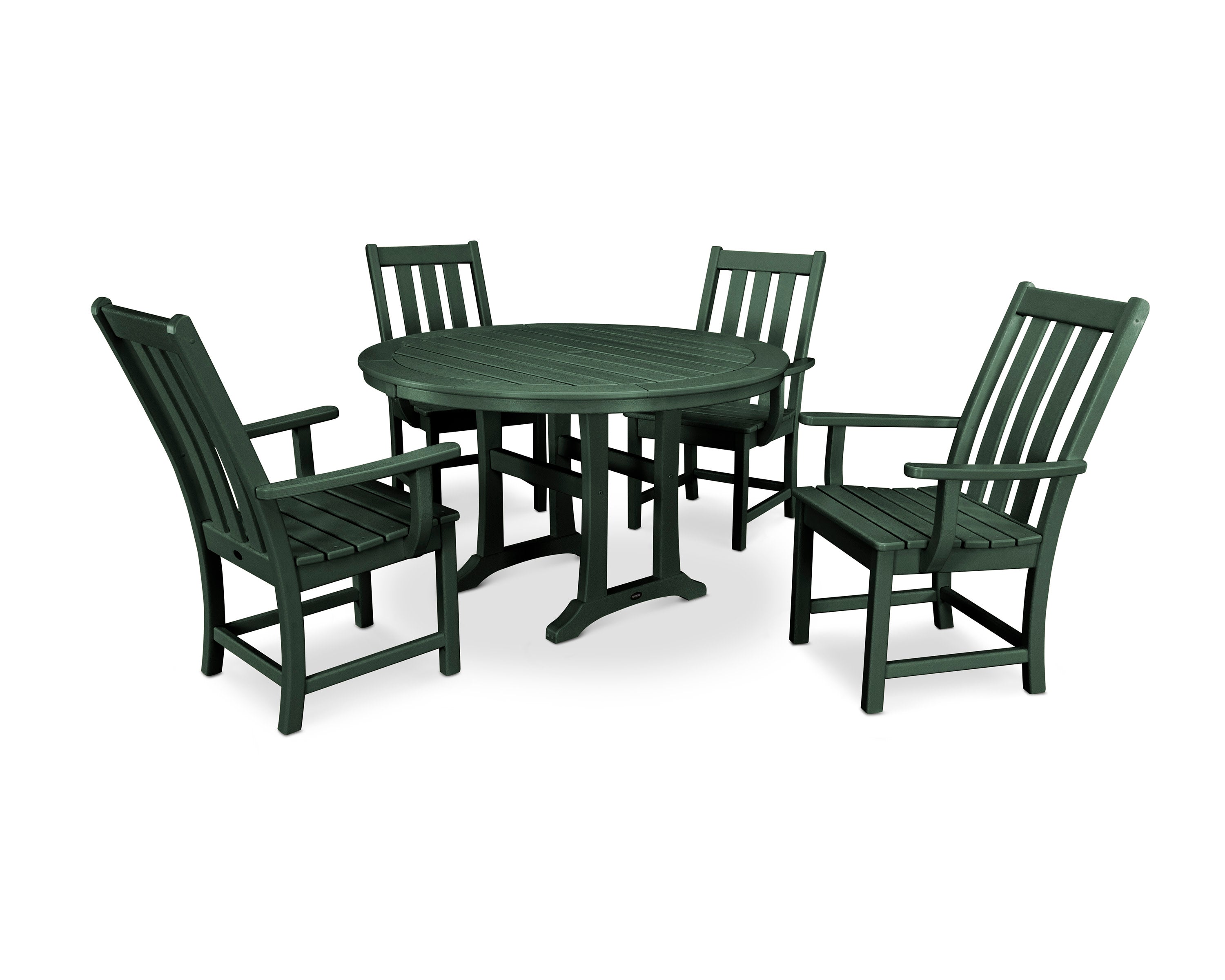 Vineyard 5-Piece Round Dining Set with Trestle Legs in Green