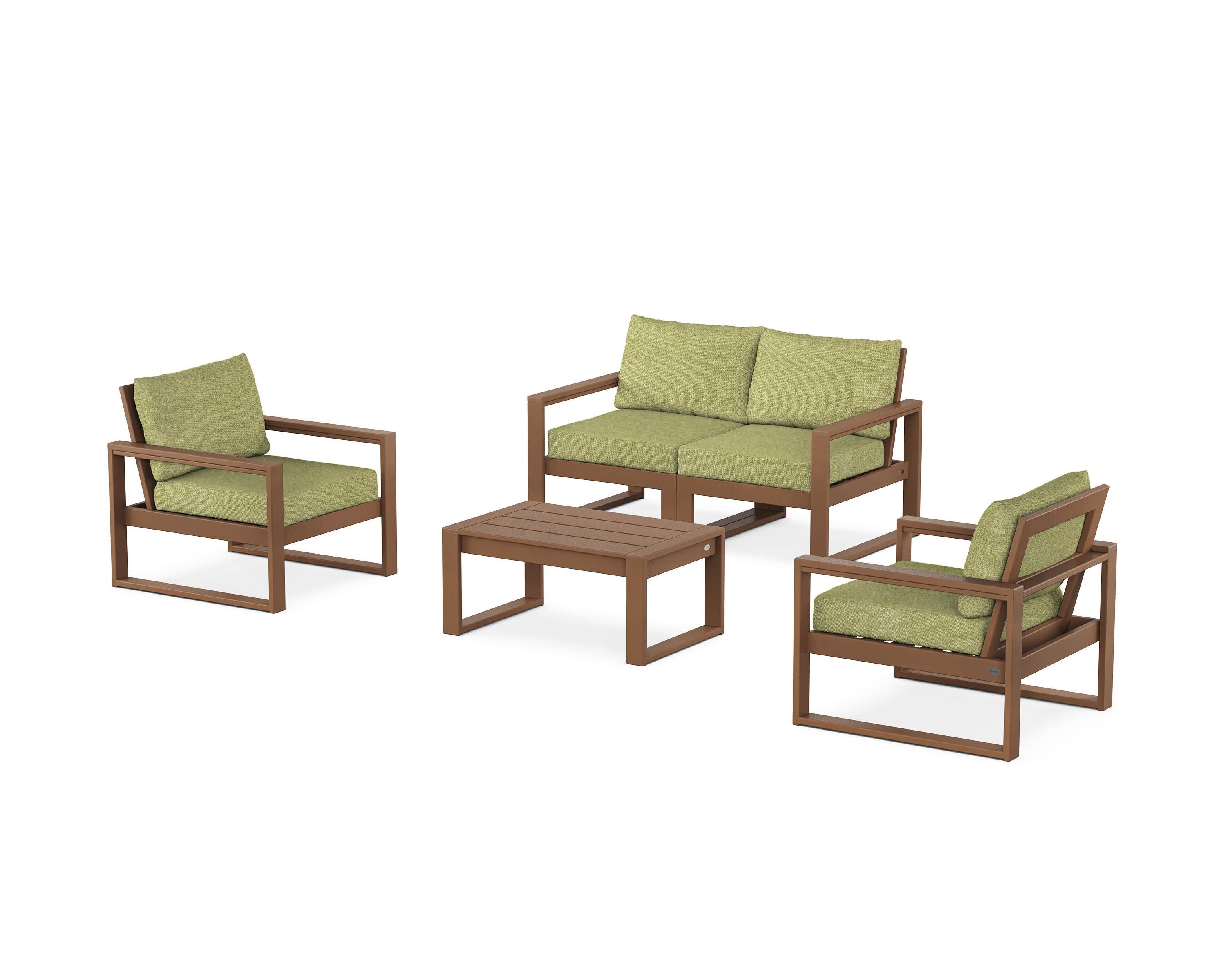 EDGE Sectional 4-Piece Deep Seating Set with Loveseat in Teak / Chartreuse Boucle
