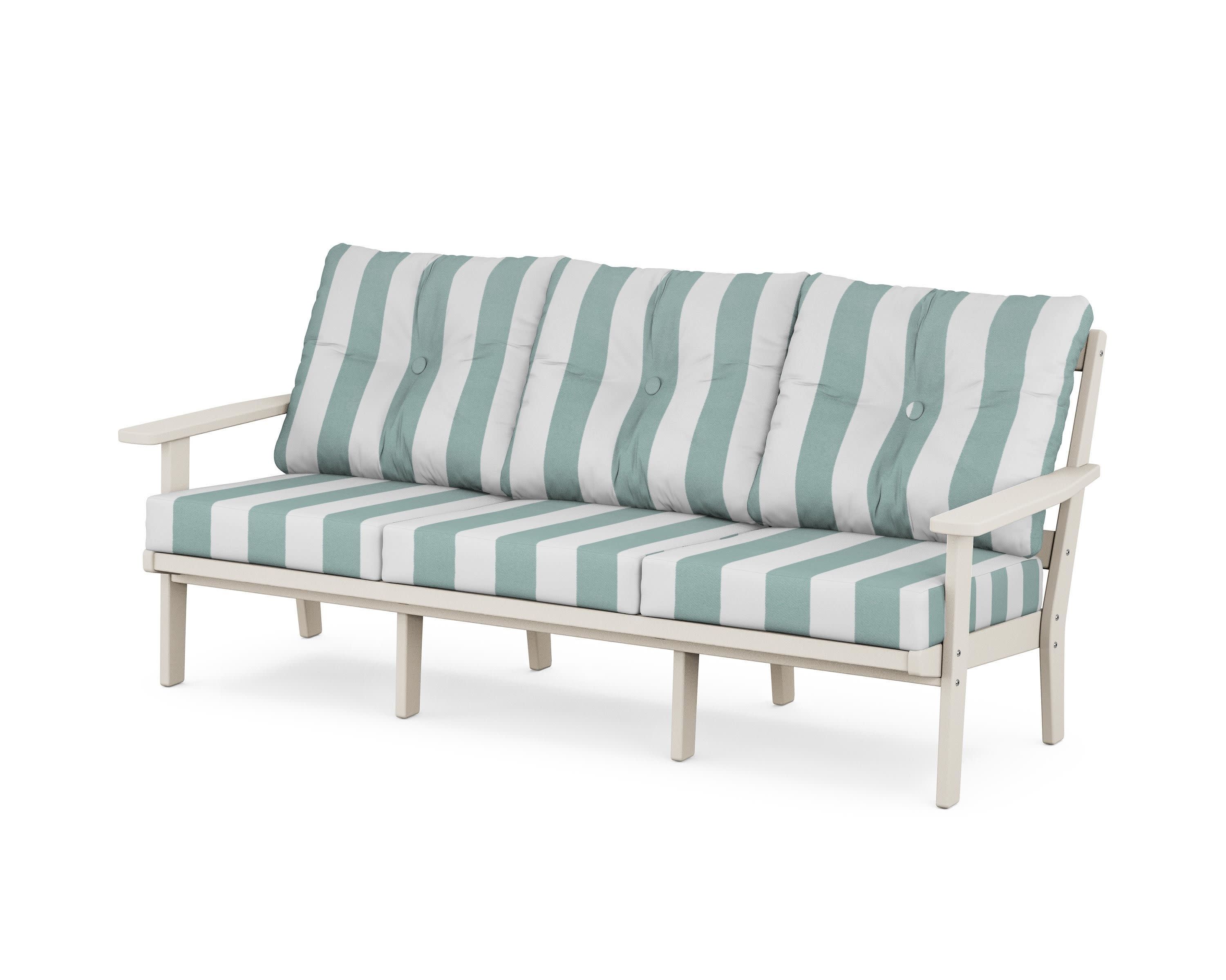 Oxford Deep Seating Sofa in Sand / Cabana Stripe Glacier Spa