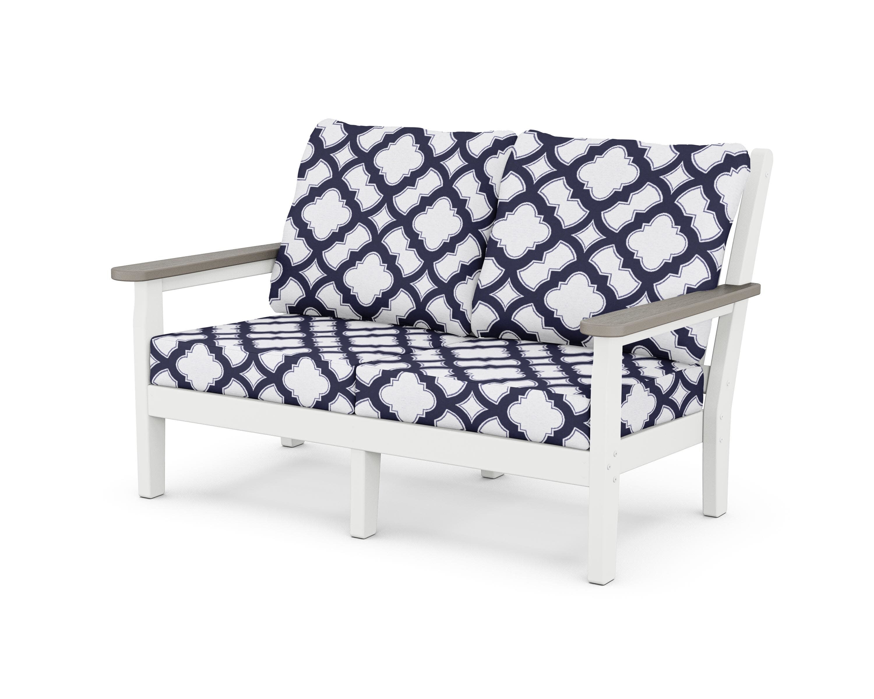 Chippendale Deep Seating Loveseat in White / Driftwood / Trellis Navy