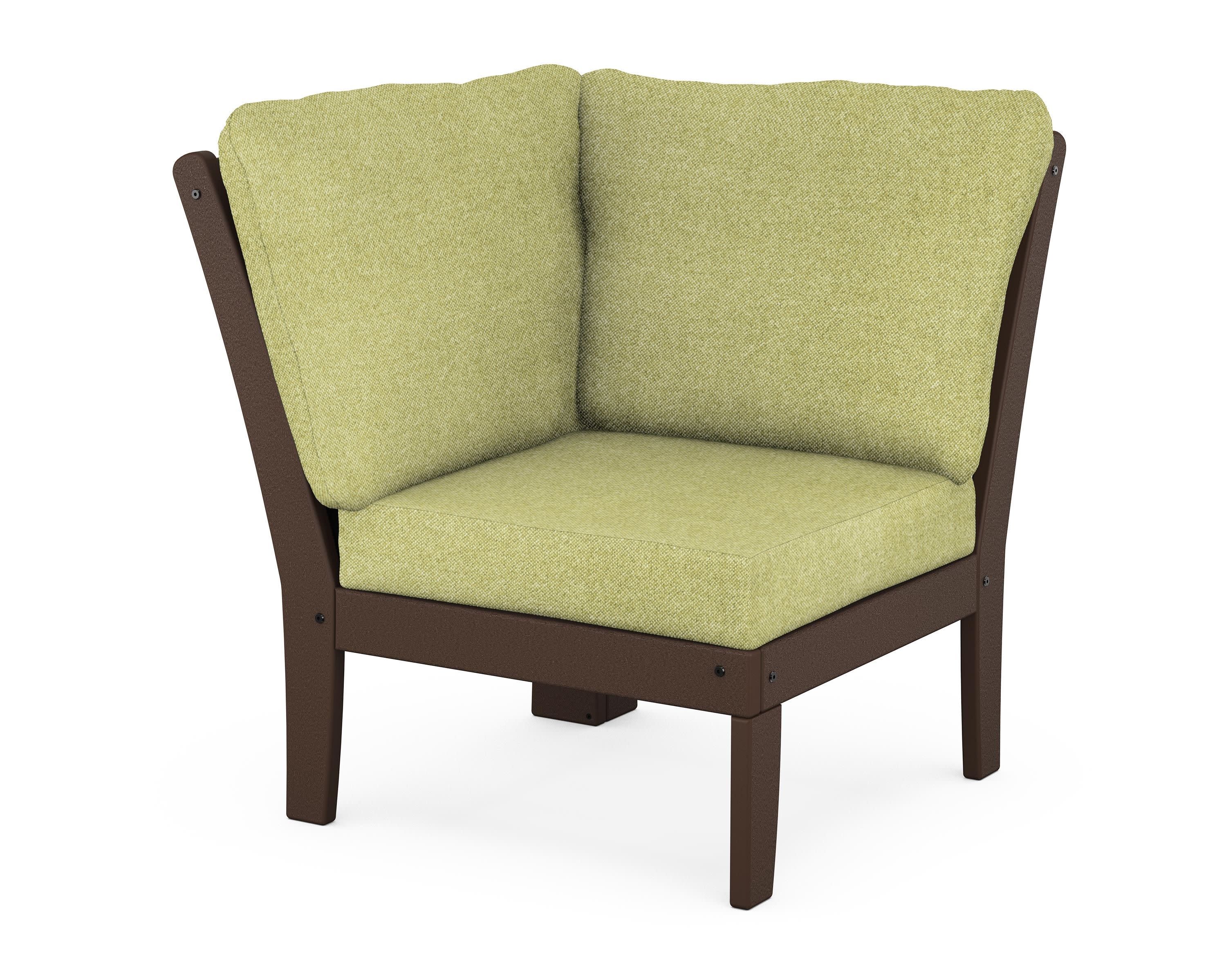 Braxton Modular Corner Chair in Mahogany / Chartreuse Boucle