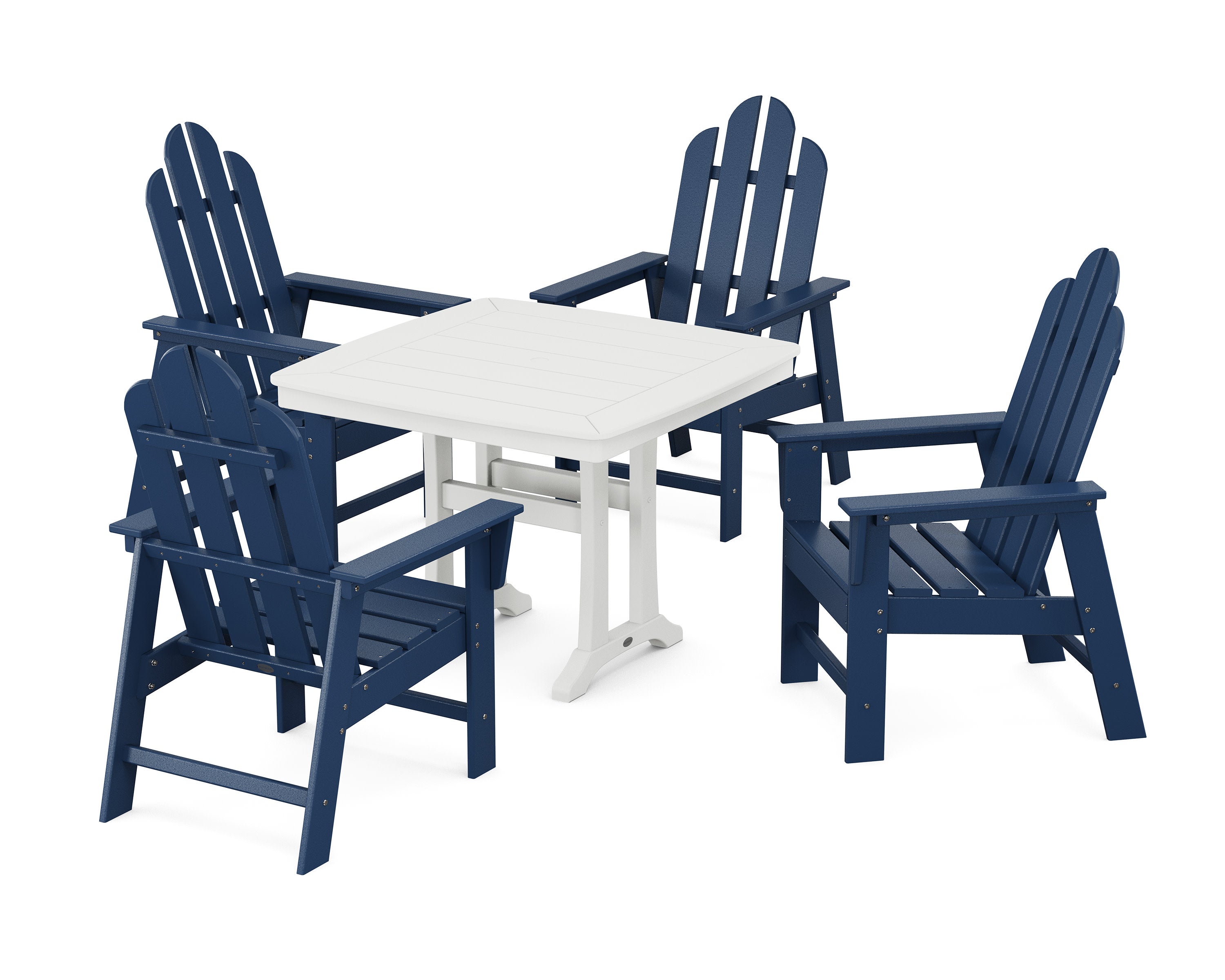 Long Island 5-Piece Dining Set with Trestle Legs in Navy / White