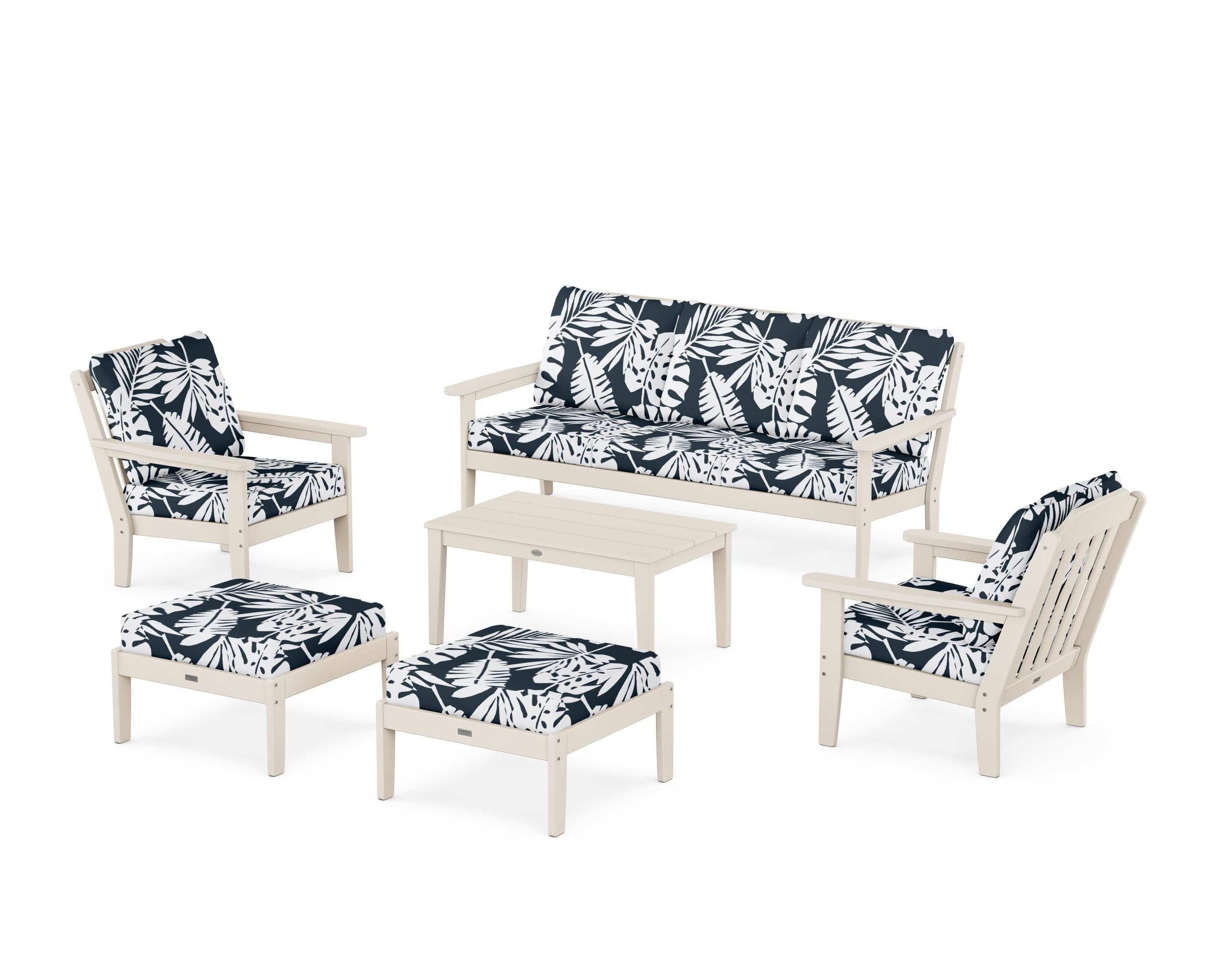 Cottage 6-Piece Lounge Sofa Set in Sand / Leaf Marine Indigo