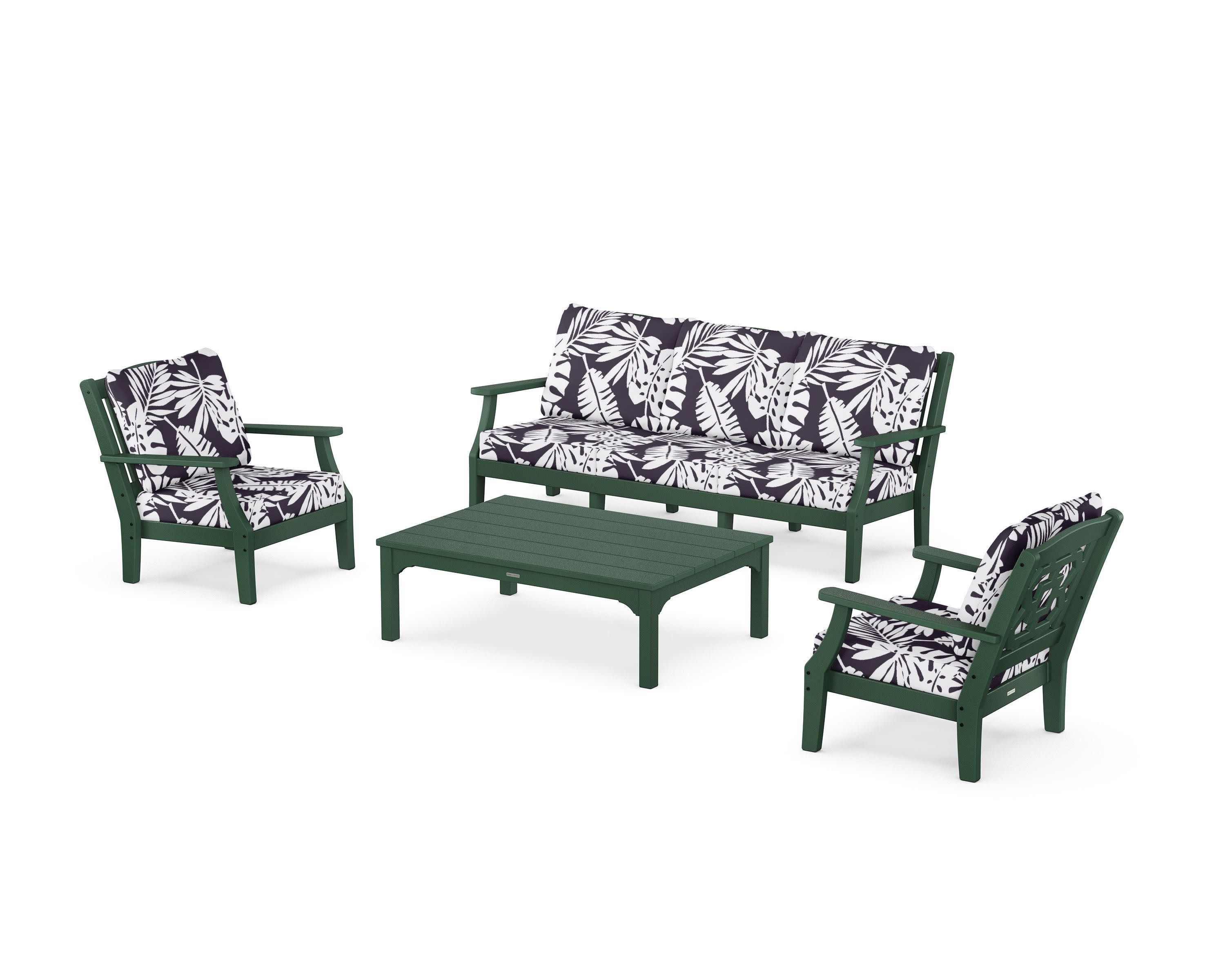 Chinoiserie 4-Piece Deep Seating Set with Sofa in Green / Leaf Navy
