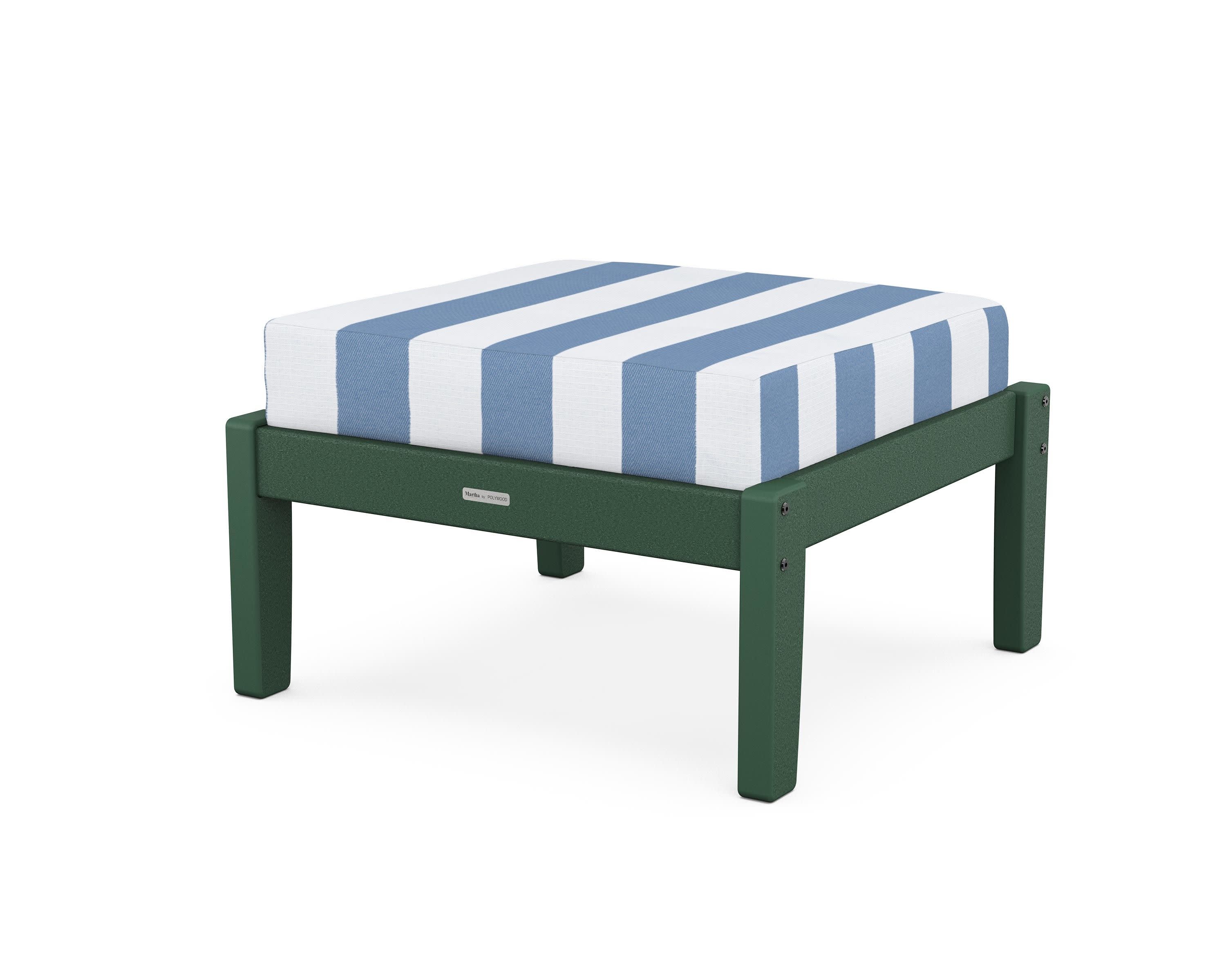 Chinoiserie Deep Seating Ottoman in Green / Cabana Stripe Sky Blue