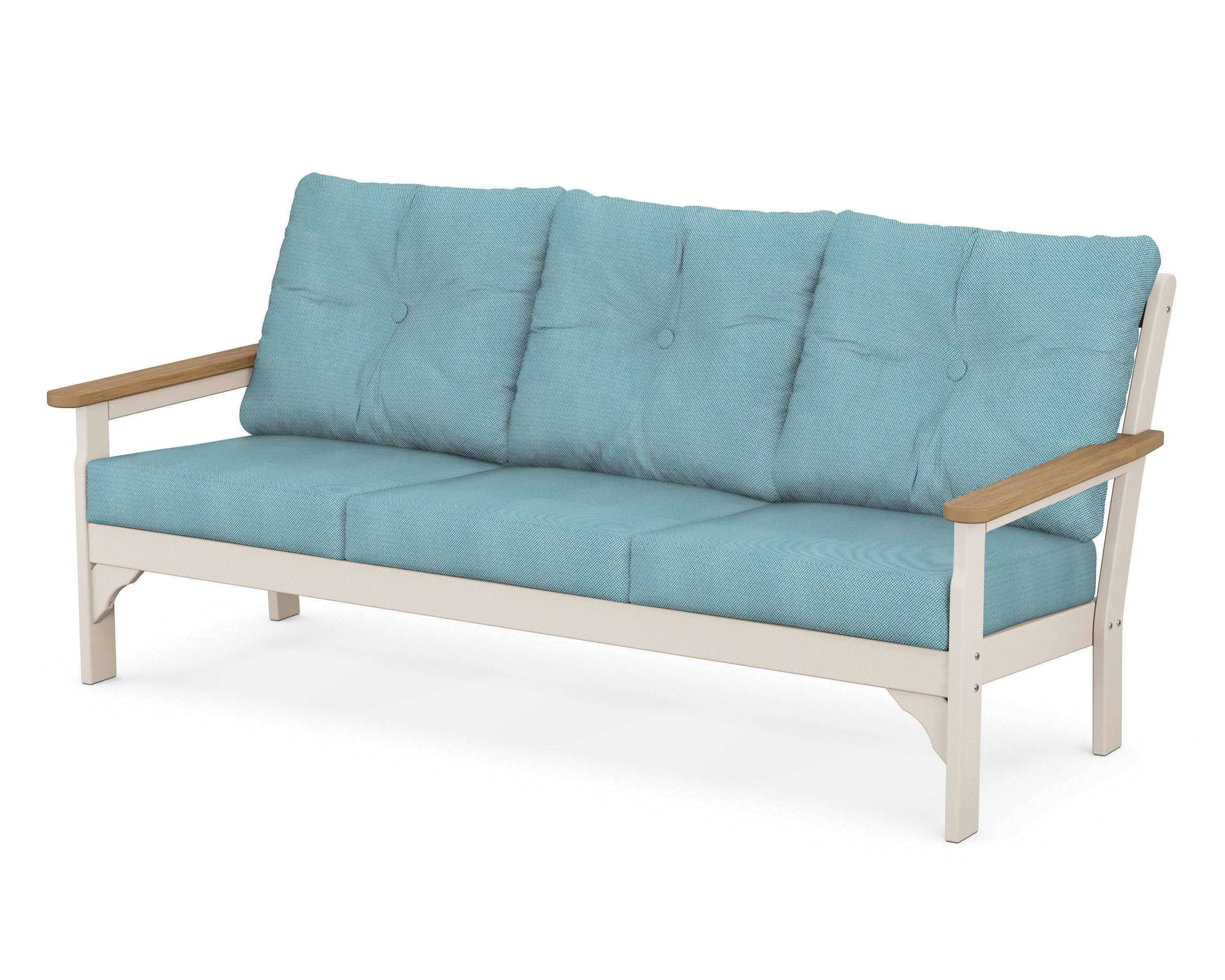 Vineyard Deep Seating Sofa in Sand / Natural / Lattice Sky Blue