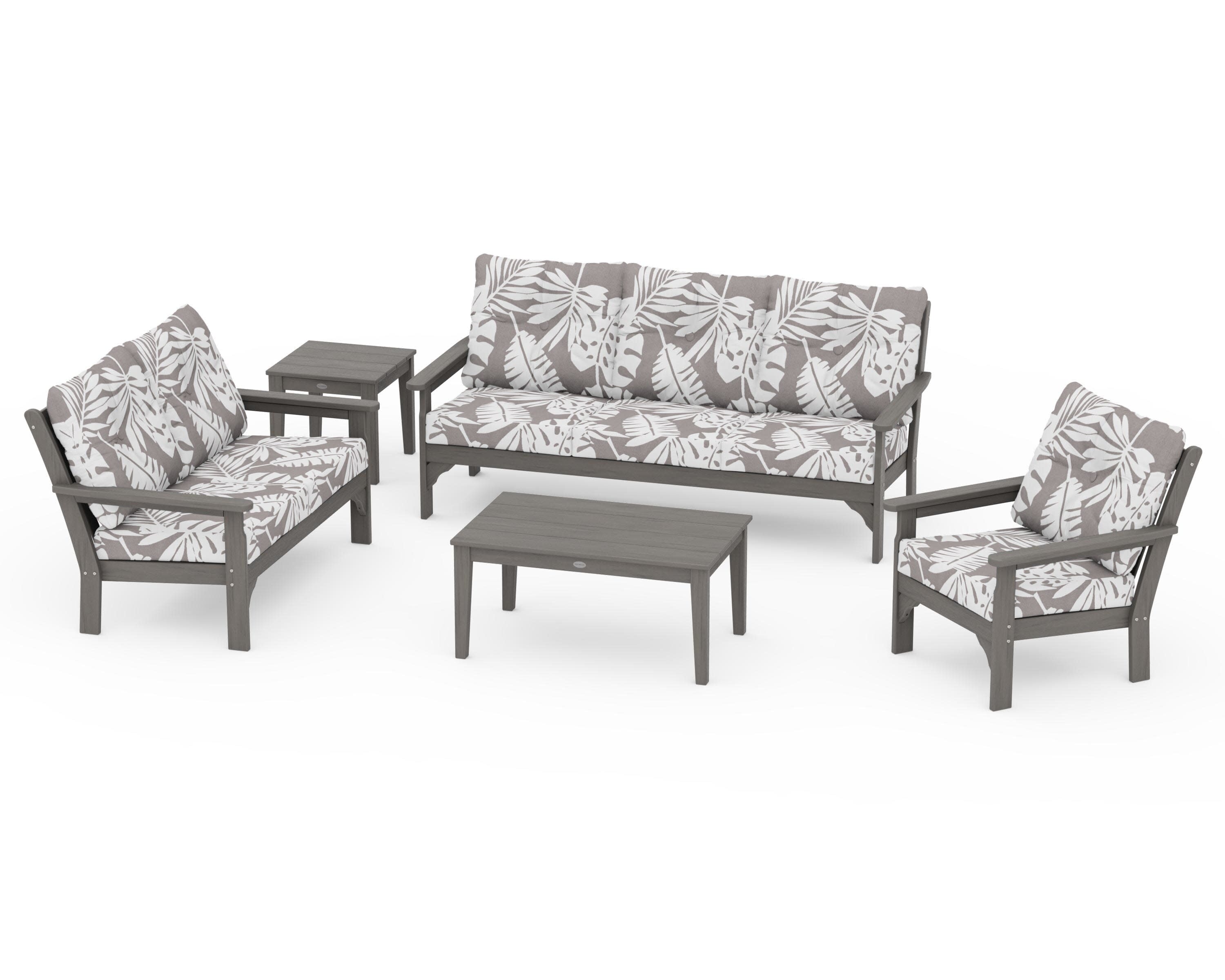 Vineyard 5 Piece Deep Seating Set in Driftwood / Leaf Grey Mist
