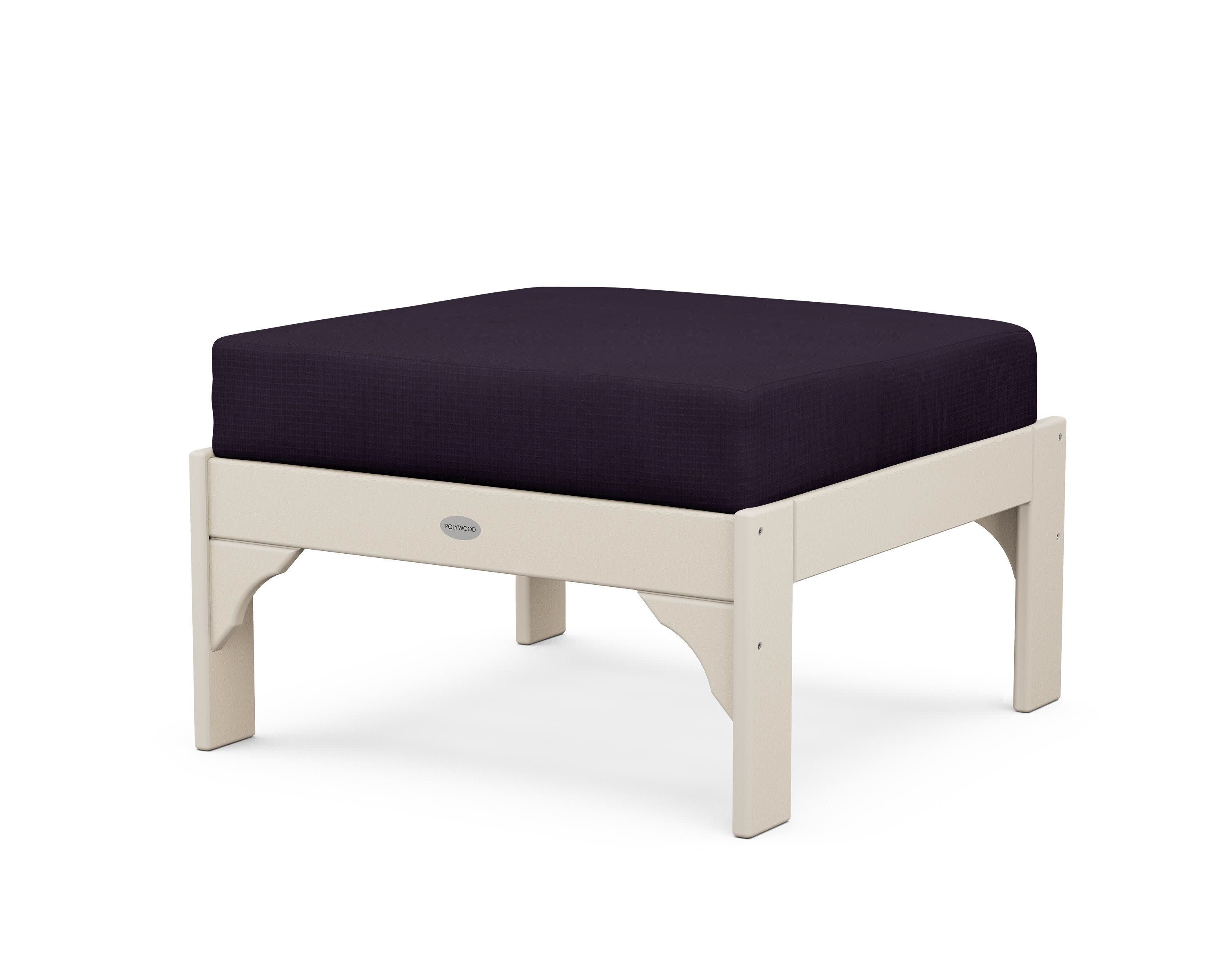 Vineyard Deep Seating Ottoman in Sand / Navy Linen