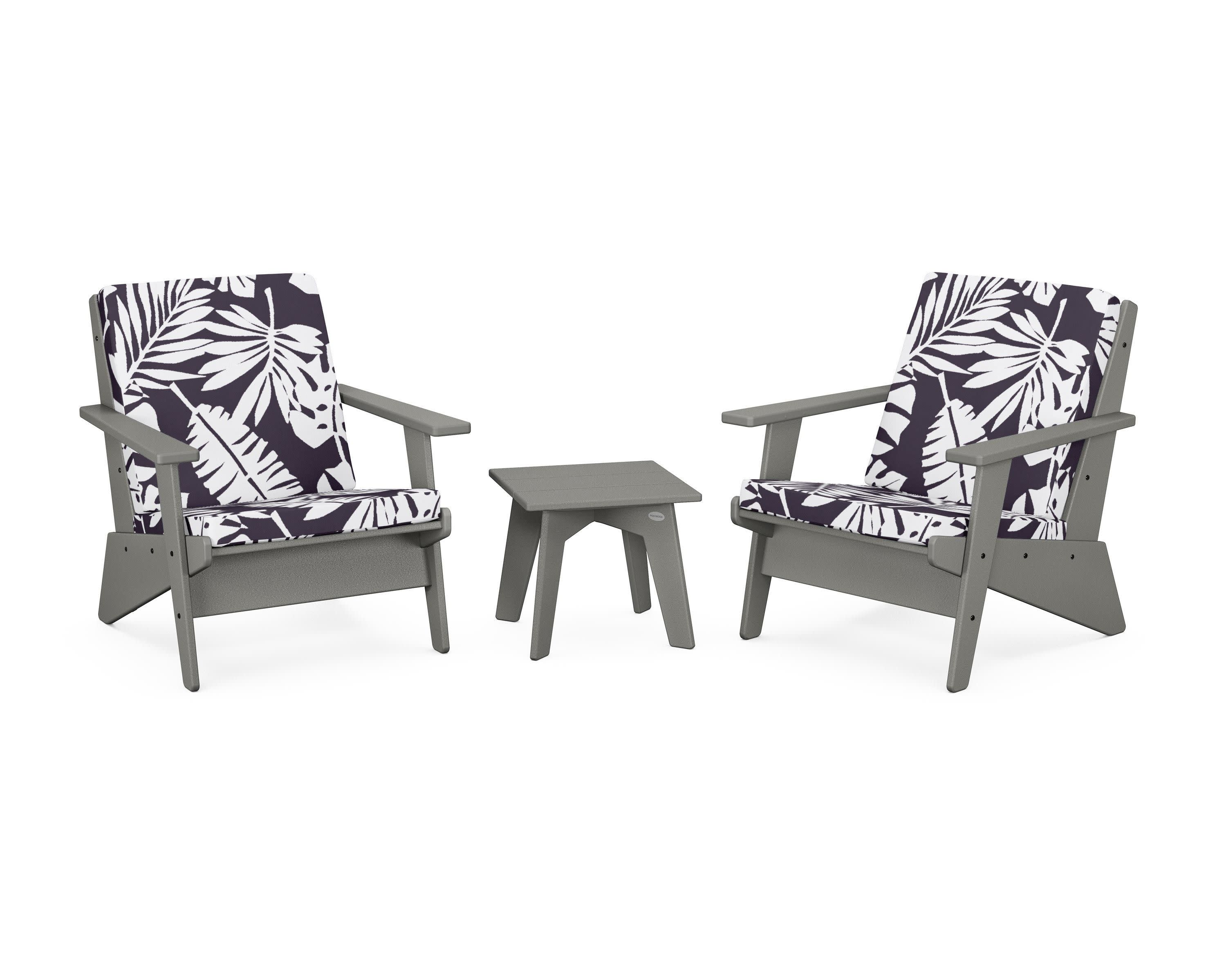 Riviera Modern Lounge 3-Piece Set in Slate Grey / Leaf Navy