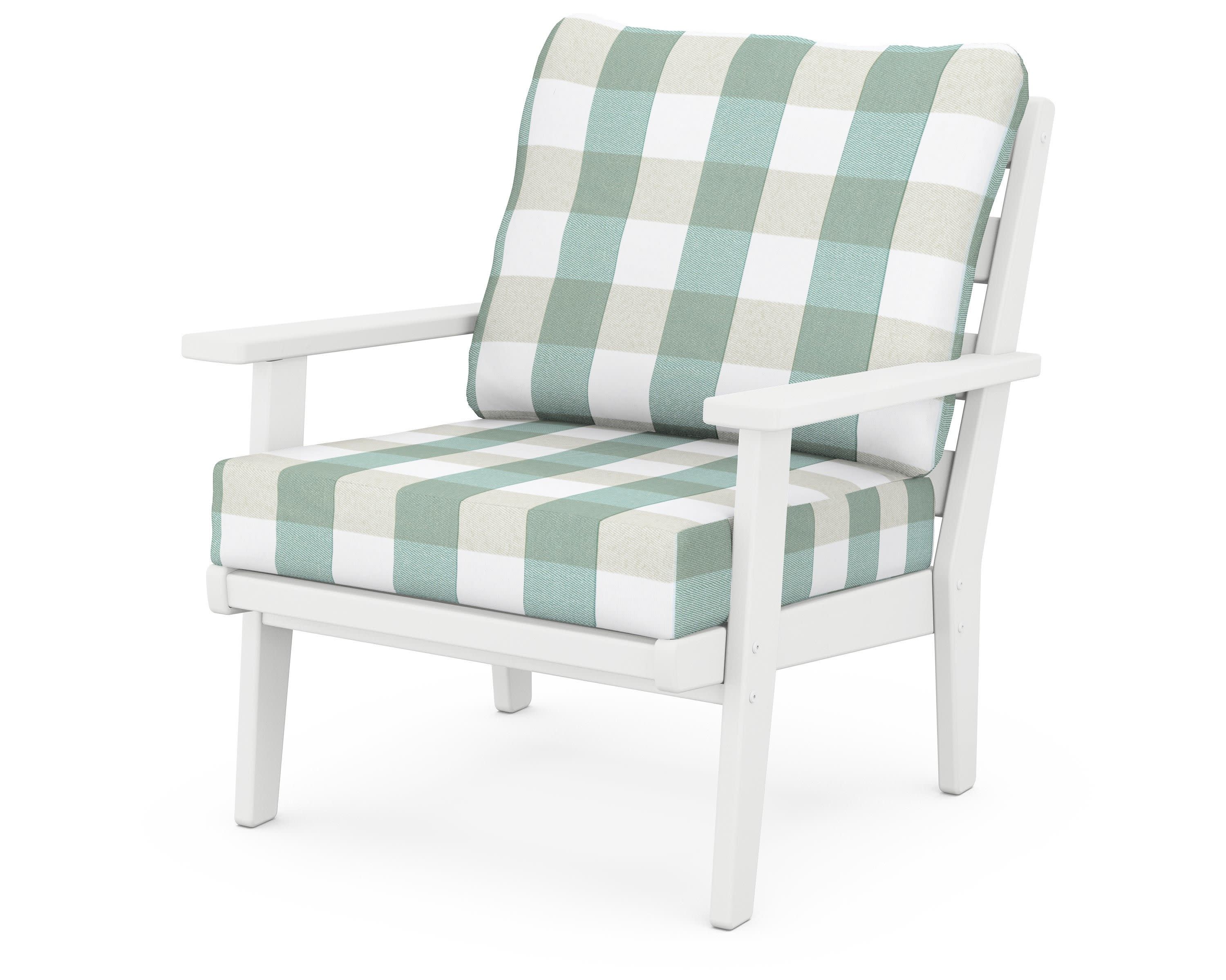 Grant Park Deep Seating Chair in White / Buffalo Plaid Glacier Spa